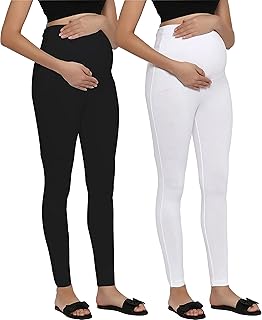 LENAM Cotton Lycra Stretchable Maternity Leggings with Adjustable Waist (Pack of 2)