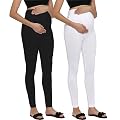 LENAM Women Cotton Lycra Stretchable Maternity Leggings(Pack Of 2) (Xl, Black - White)