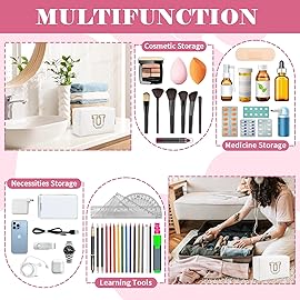 Small Personalized Initial A-Z Preppy Patch Makeup Bag,White PU Chenille Letter Travel Cosmetic Pouch with Zipper,Cute Toiletry Bag,Gift Ideal for Teen Girls Women Teacher Bridesmaid,Letter U