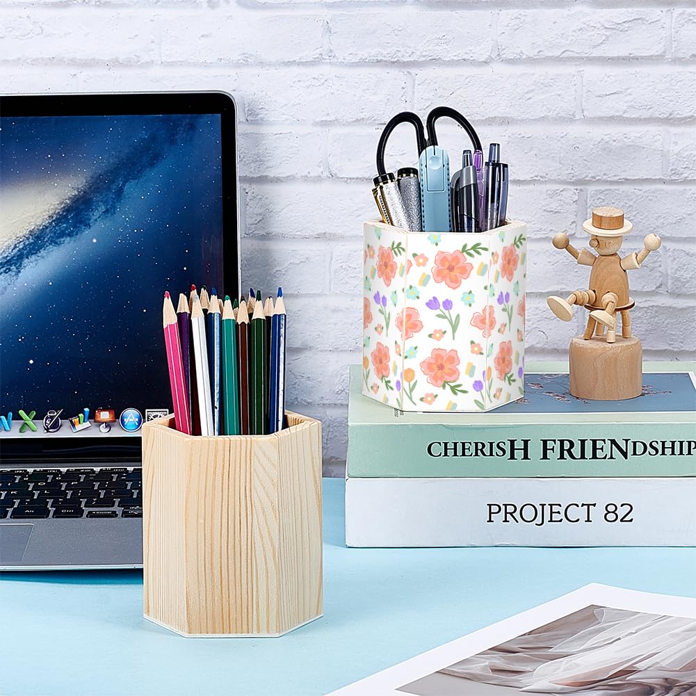 BENECREAT 8pcs Wooden Pencil Holder, Hexagon Shaped Wooden Pen Holder Desktop Organizer Storage for Desk Multi Purpose Use Home School Office Supplies, 9.1x10cm - Image 4