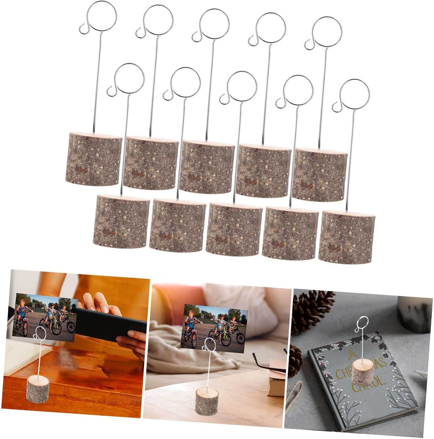 Mobestech 10pcs Wooden Photo Display Clips Table Sign Holders for Wedding Party Birthday Material for Memorable Moments for Photos Cards