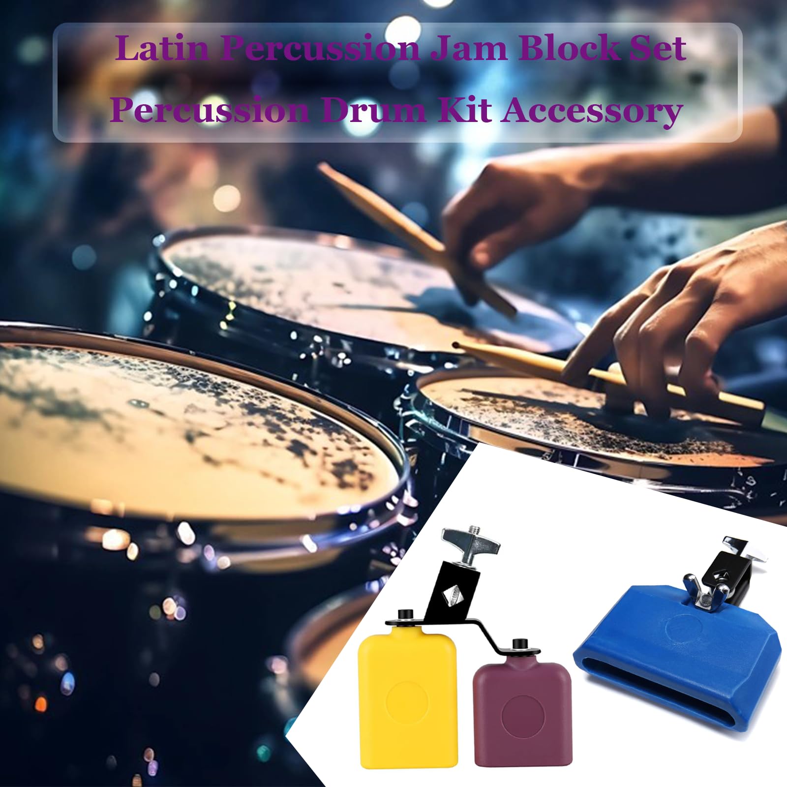 MOONBACK Jam Block Set, Plastic Cow Bell Double Sambago Bell e Blocco Percussioni Musicali, Latino Percussione Strumento Kit