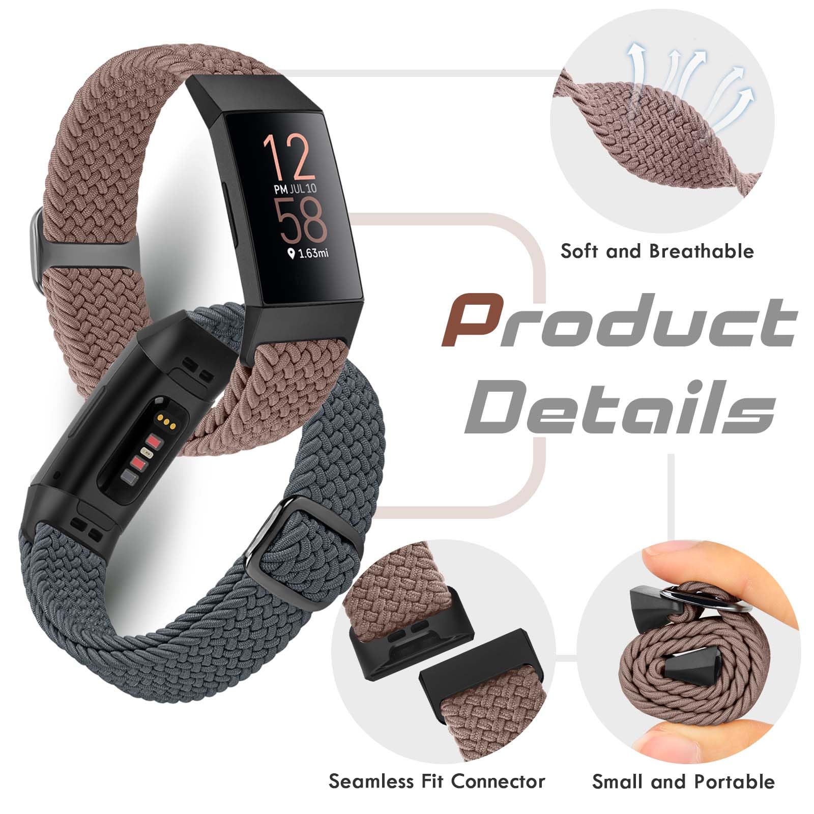 Bcuckood Braided Strap Compatible with Fitbit Charge 4/Charge 3 Straps for Women Men Adjustable Elastic Sport Soft Nylon Replacement Wristband for Fitbit Charge 4/Charge 3/SE - Image 4