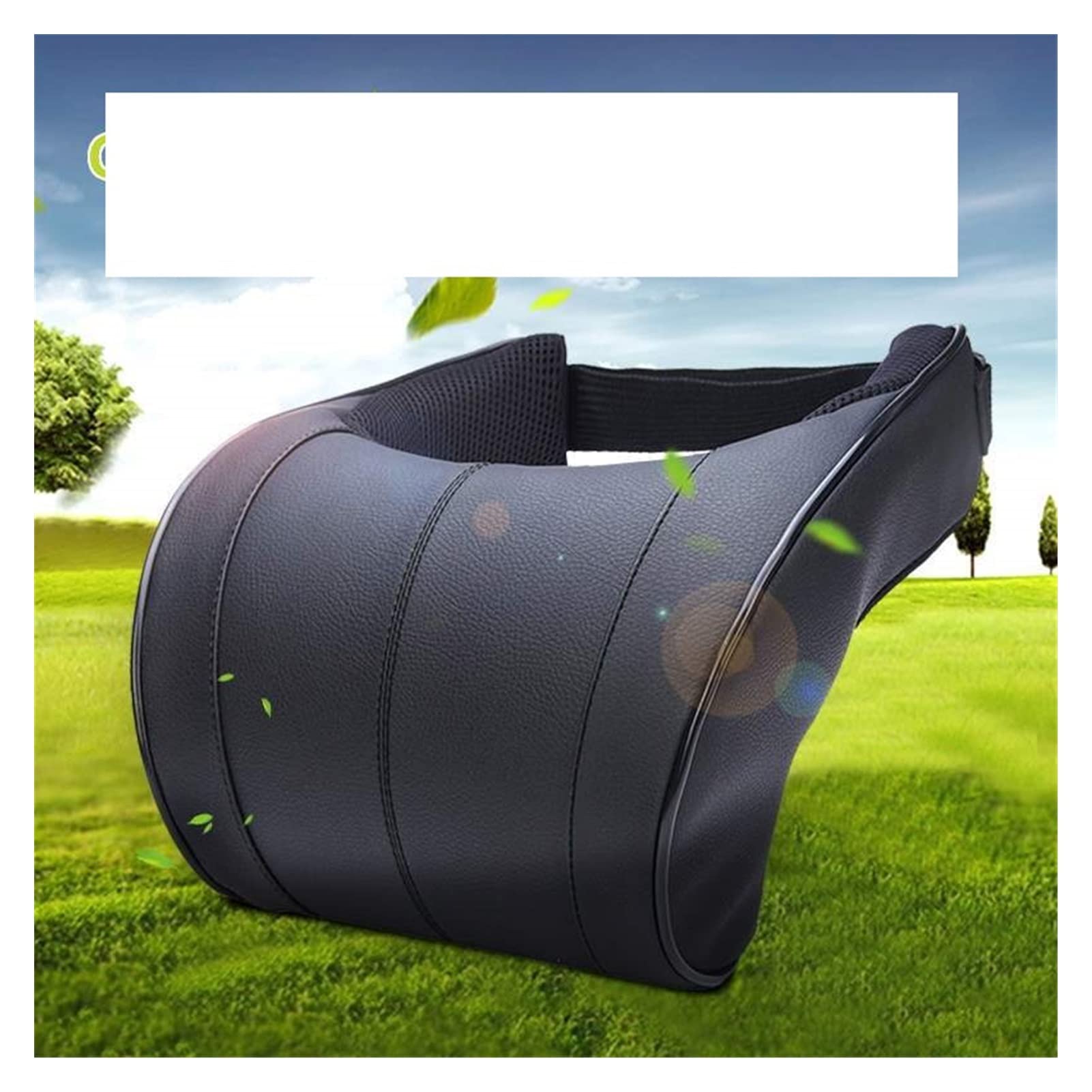 PU Cuero Auto Coche Cuello Almohada Espuma viscoelástica Relleno Asiento Reposacabezas Cojín Reposacabezas Protección para la Cabeza Soporte para el Cuello Almohada (Color : Black)
