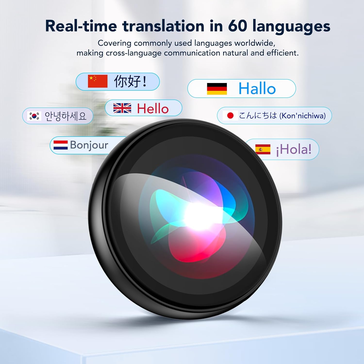 Digital Badge AI Companion, Wearable Language Translator Device for 60 Languages, Real-Time LCD Subtitles, HD Touchscreen, Bluetooth 6.0, Voice Assistant, Portable E-Badge for Travel & Business