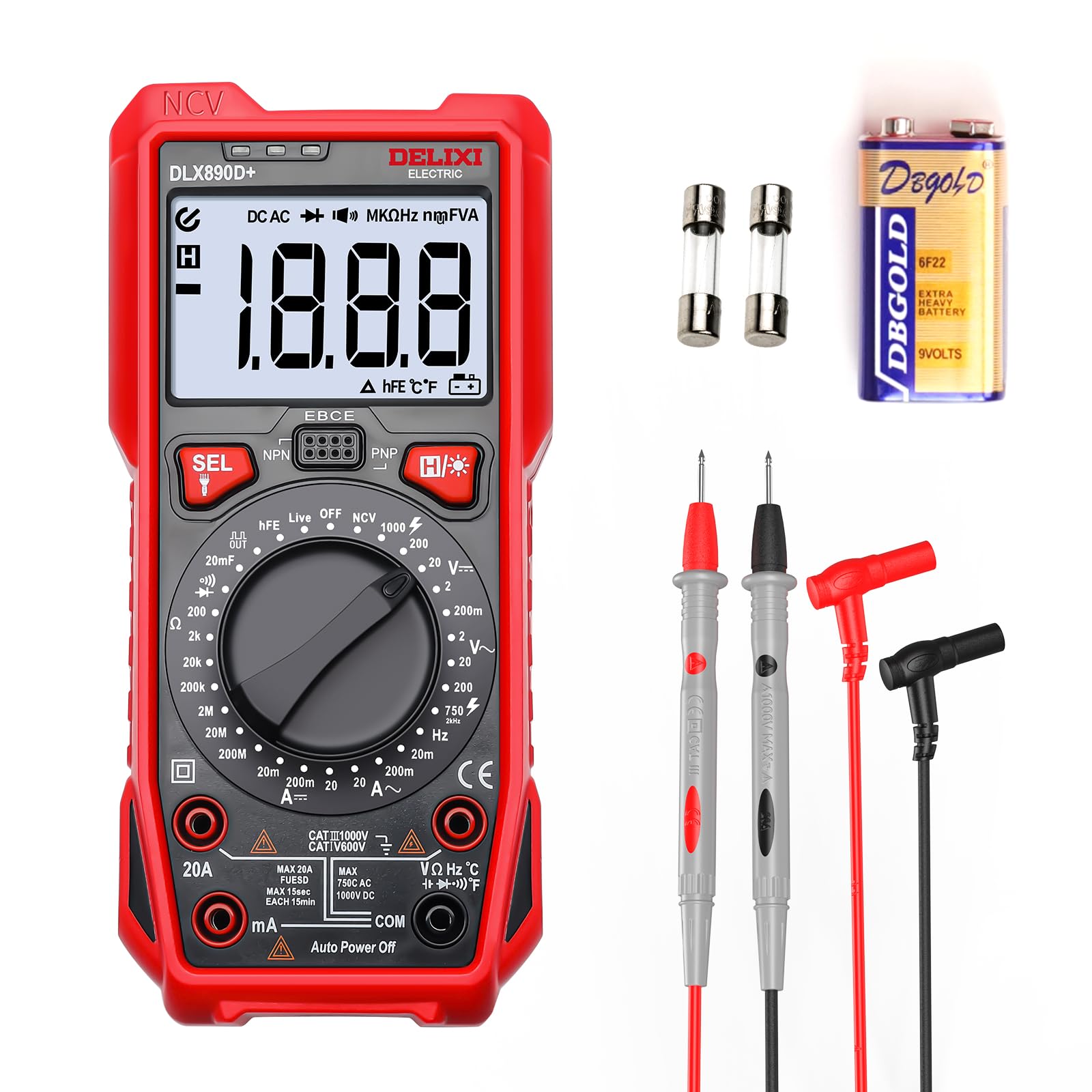 DELIXI Digital Multimeter, Manual Range Tester with High Accuracy Measures Voltage, Current, Resistance, Capacitance, NCV, Dual Ceramic Fuses Included