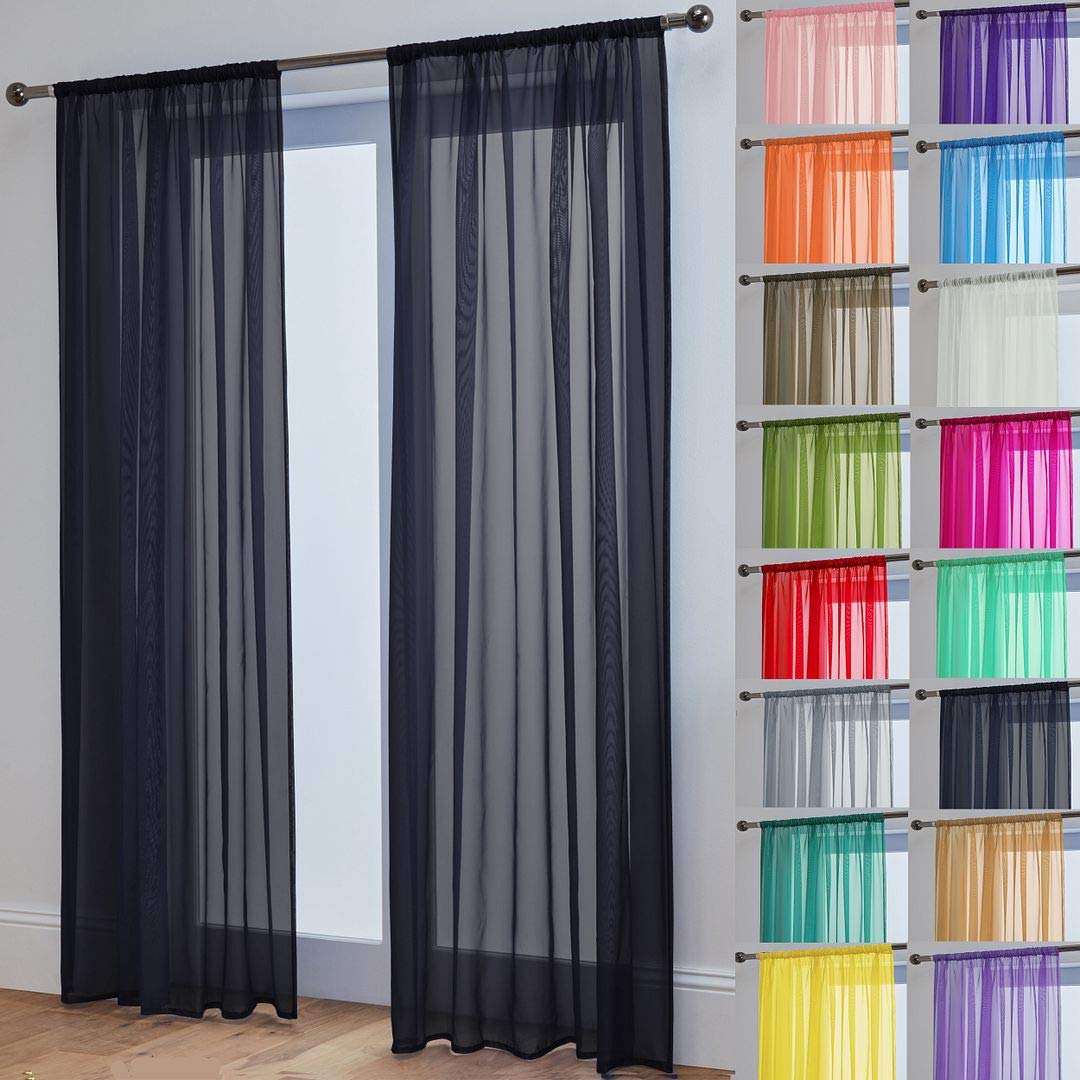 John Aird Lucy Voile Curtains - Rod Pocket Slot Top - Pair Net Curtains - 2 Panels (Black, W 58" x L 108")