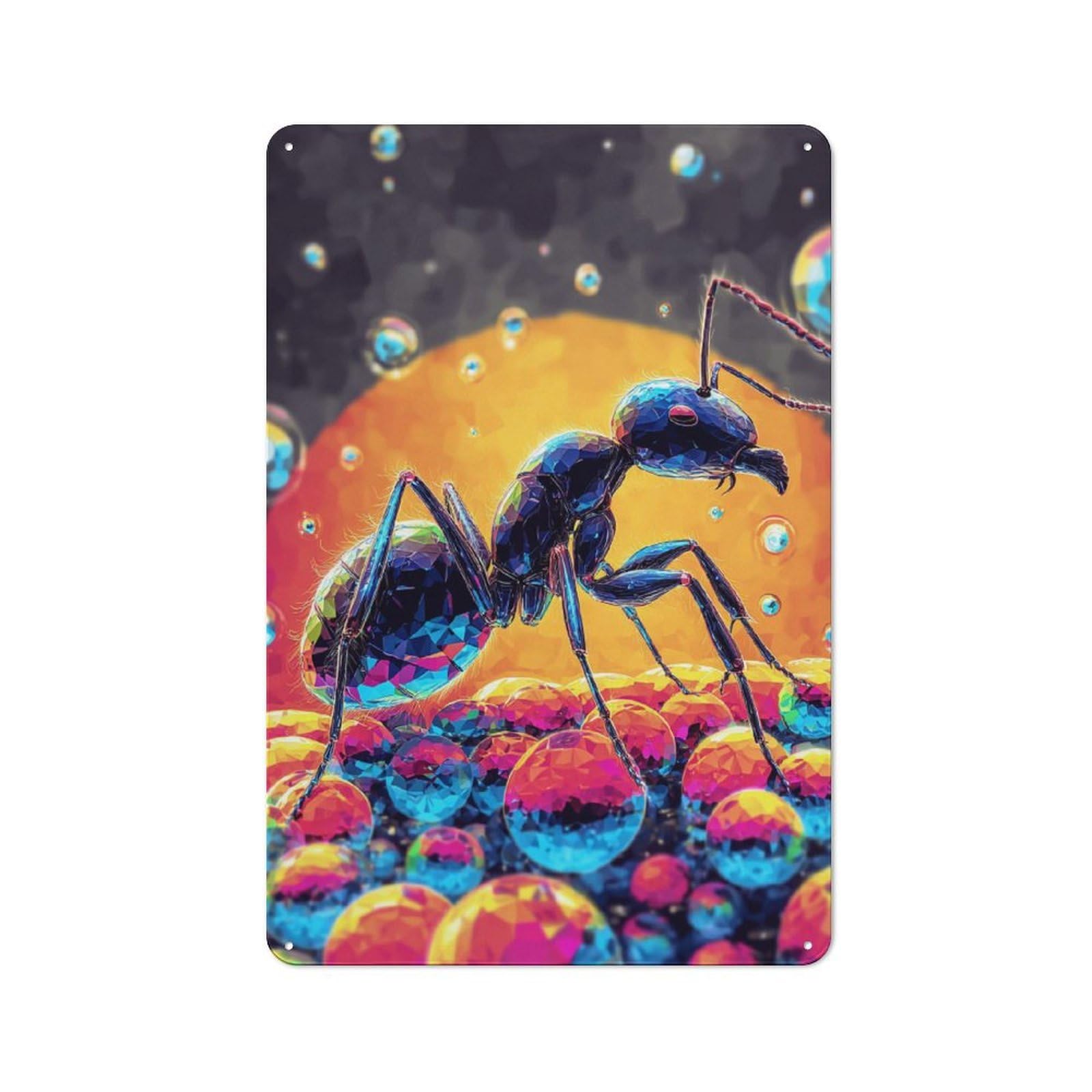 Junmoney Colorful Ant In Bubble Land Rustic Metal Plaque 30X20cm For Hobby Room Or Studio, For Creative Interior Collectors