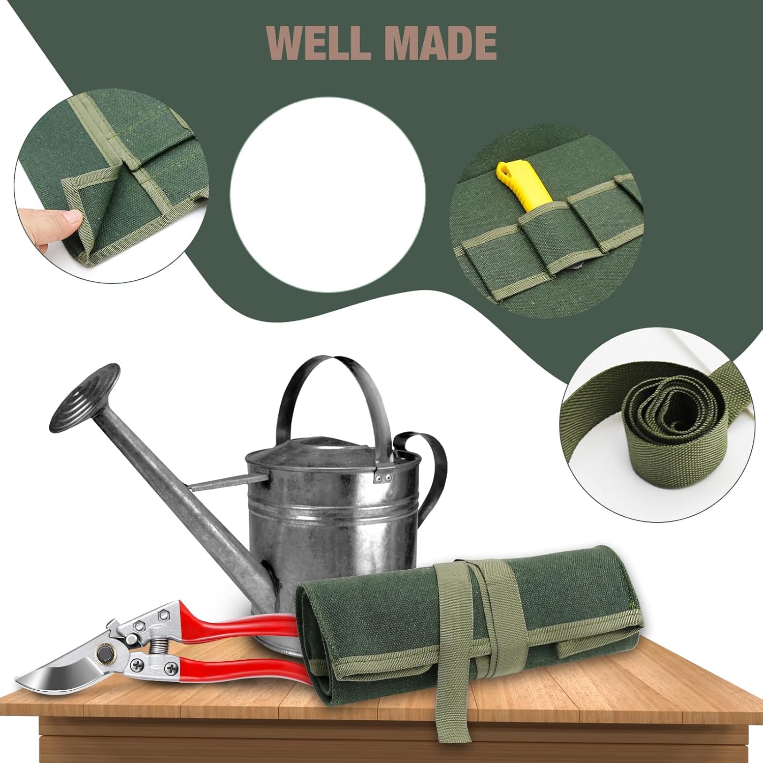 Canvas Portable Tool Roll Bag, Garden Storage Bag Roll Up Tool Bag, Multifunctional Tool Bag Organizer for Gardener Mechanic Electrician