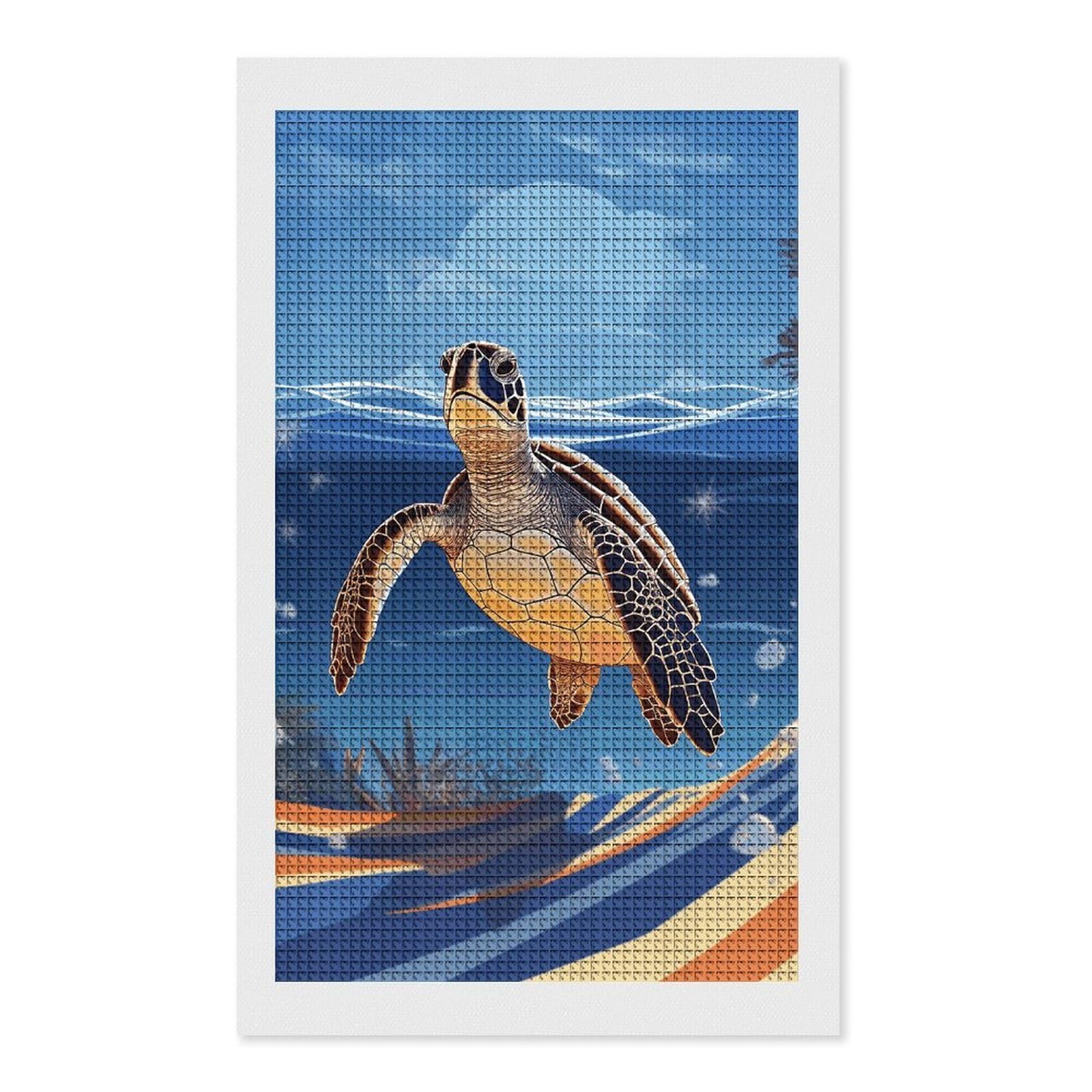 Turtle on The Beach Diamond Art Kits for Adults, DIY 5D Diamonds Painting Kits for Beginner, Round Full Drill Diamond Dots Painting, 12"x20" Diamonds Pictures Gem Art and Crafts Wall Decor