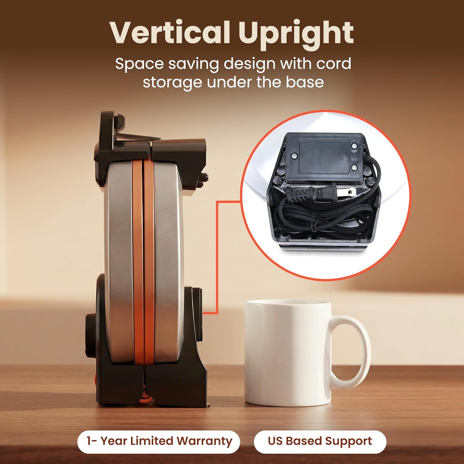 Elite Gourmet Belgian Waffle Maker with PFAS-Free CeramiCrisp™ Ceramic Nonstick Plates, Adjustable Browning Control, 1100W Heating, Power & Ready Indicator Lights, Vertical Storage, Stainless Steel