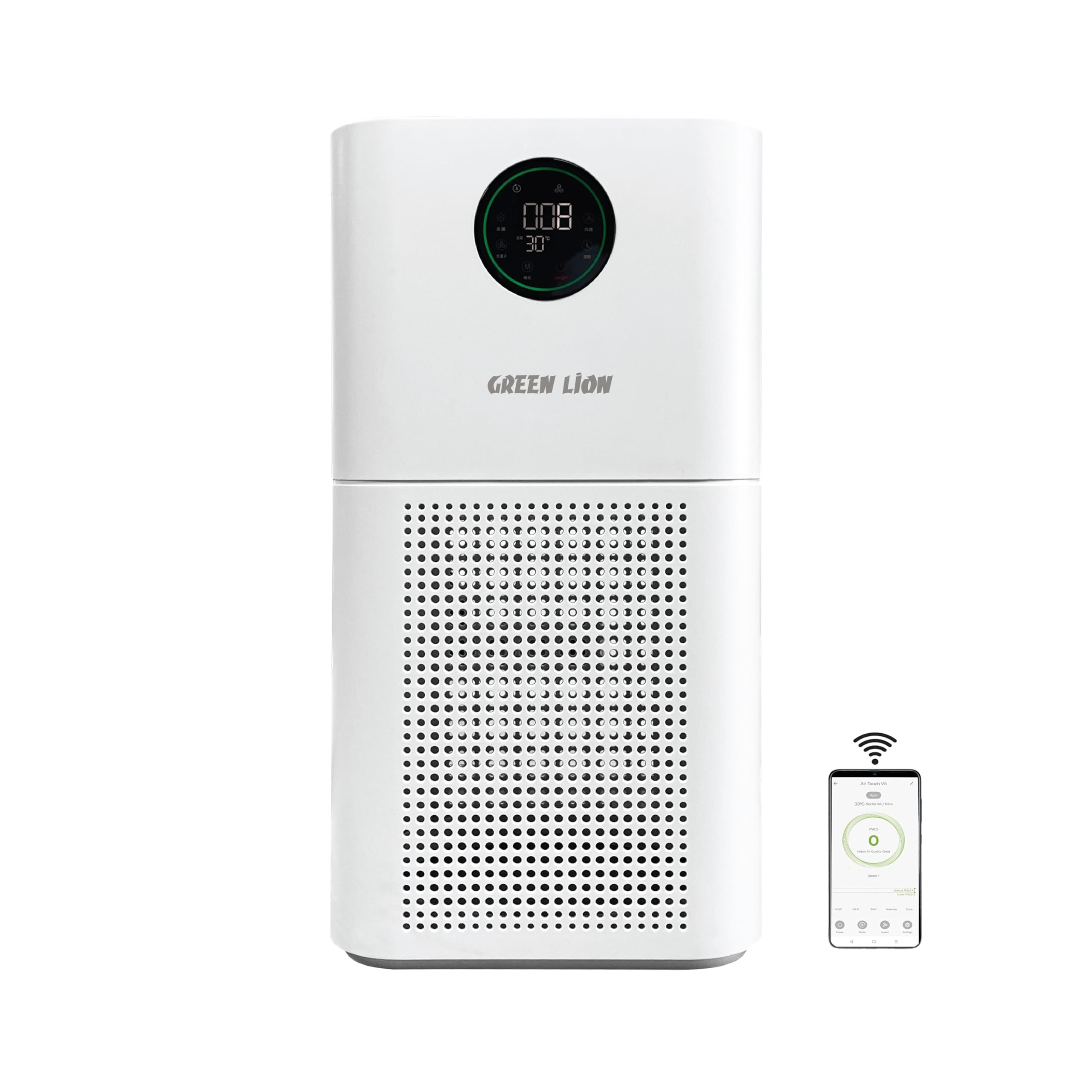 Green Lion Intelligent Air Purifiers for Bedroom Home, H13 HEPA Filter with PM2.5 Intelligent Air Quality Sensor, Removes 99.97% Pollen Allergy Dust Smoke Pet, OLED Touch Display, for Better Sleep