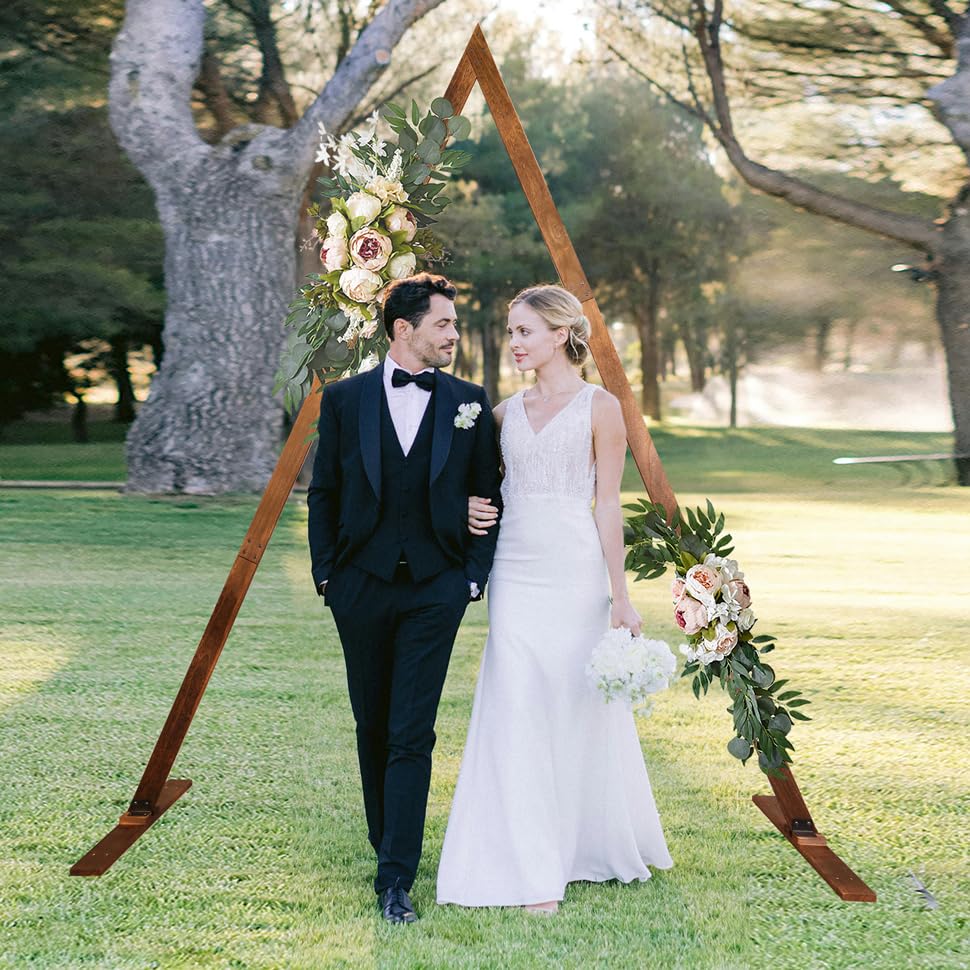 Triangle Wooden Wedding Arch for Ceremony, 8.2FT Wood Arch Wedding Arbor Backdrop Stand for Garden Wedding Parties Decorations, Rustic Wedding Arch Stand Decorations