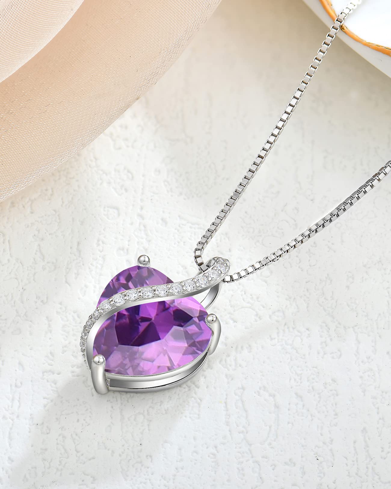 YL Damen Herz Halskette 925 Sterling Silber Anhänger 12 Geburtsstein Zirkonia Kette Schmuck Geschenke für Mutter ihre Frau Freundin