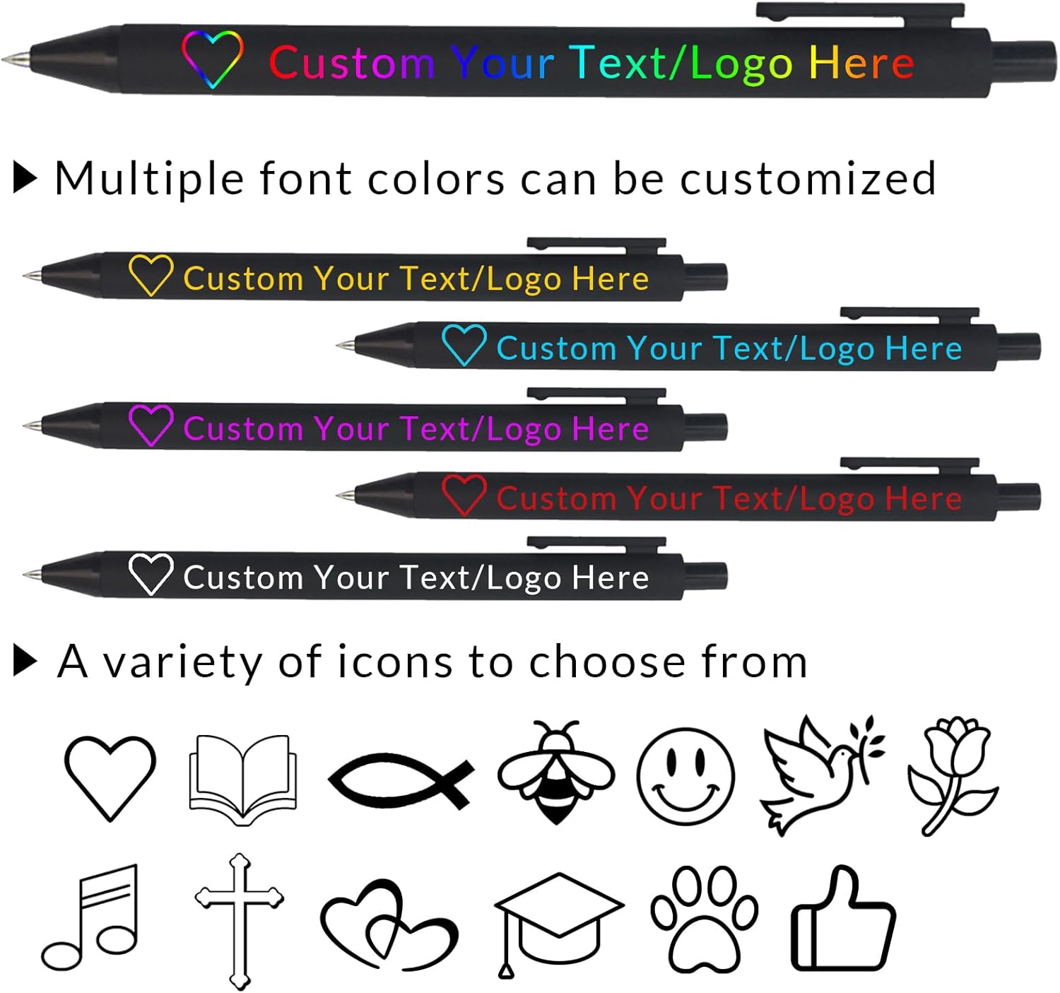 100/200/300/500Pcs Bulk Custom Pens,Personalized Pens with Text/Logo,Black Ink,Customized Pen for Business Promotions Party Events (Style 1)