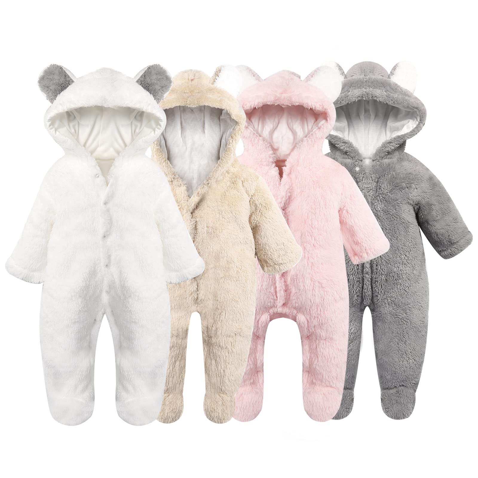 HaokainiNewborn Bear Warmer Snowsuit Cotton Fleece Hooded Romper Jumpsuit for Baby Girl Boy