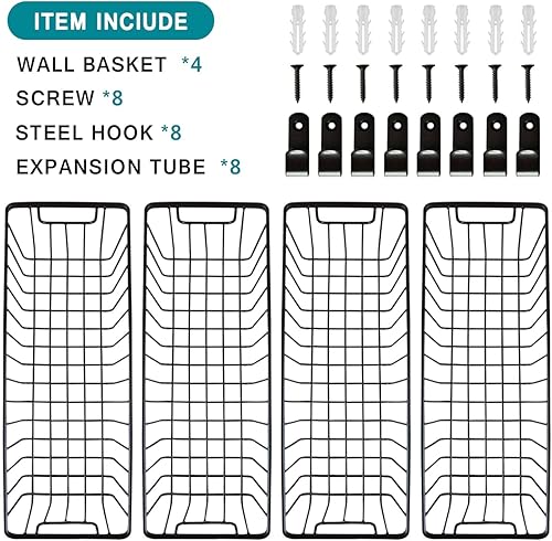 Miniatura 4 de SheeChung Paquete de 4 cestas de almacenamiento colgantes para montaje en pared y 4 tarros de plástico acrílico para encimera de baño, con tapa de
