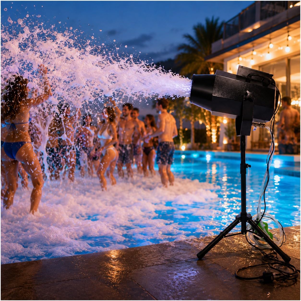 Cannone Schiuma Professionale con Treppiede, Macchina Generatore di Schiuma per Piscina Festa Estate Eventi Matrimonio Compleanno DJ Spettacoli e Intrattenimento Outdoor