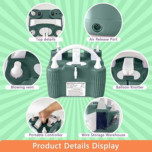 Miniatura 6 de Bomba eléctrica de globo 4 en 1, puertos de inflado triples, bomba de globo de aire de 110 V 600 W para todos los globos, inflables y pelotas