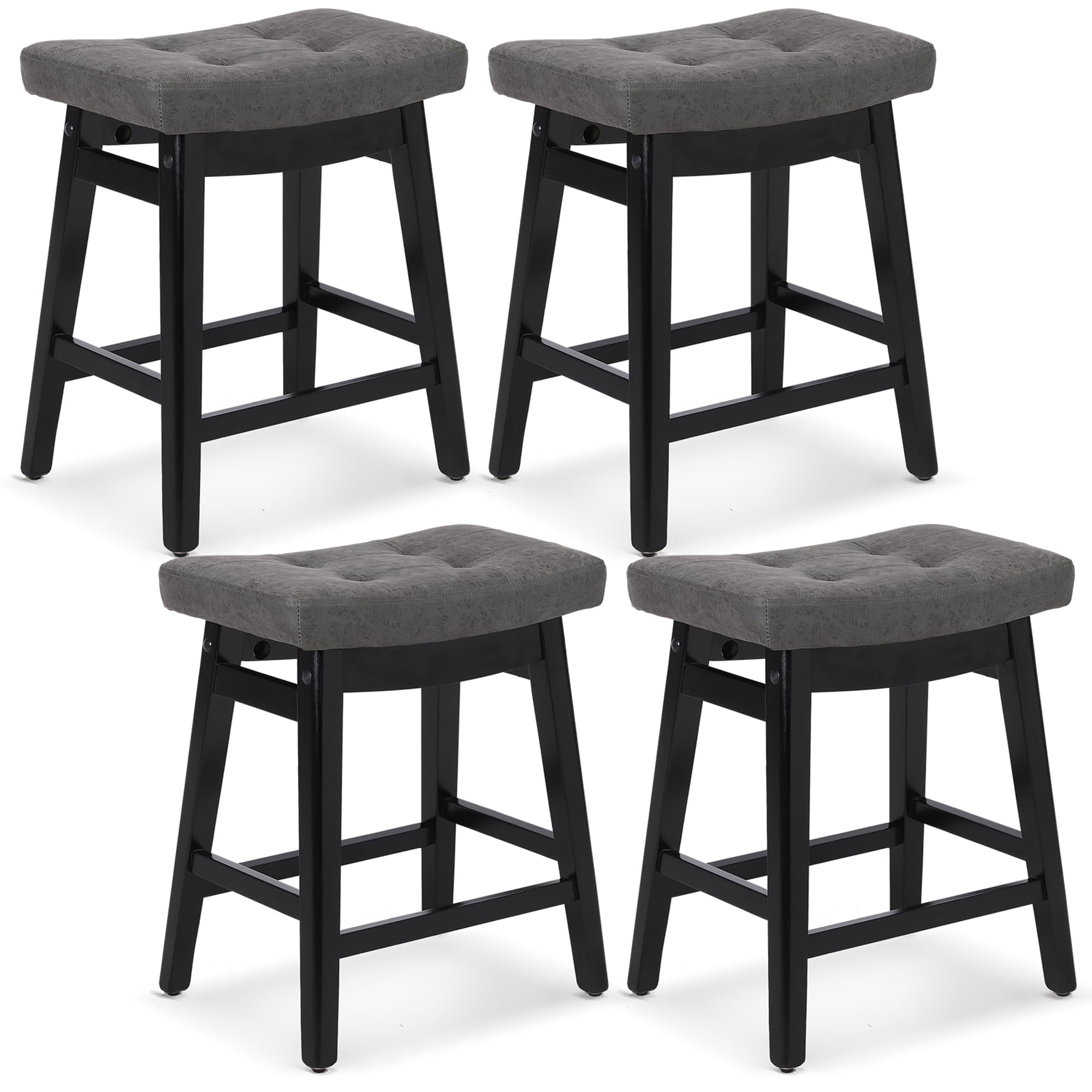 RNKSFX Counter Height Bar Stools Set of 4 for Kitchen Counter Farmhouse Modern Island Barstools with Faux Leather Upholstered Backless Seat and Solid