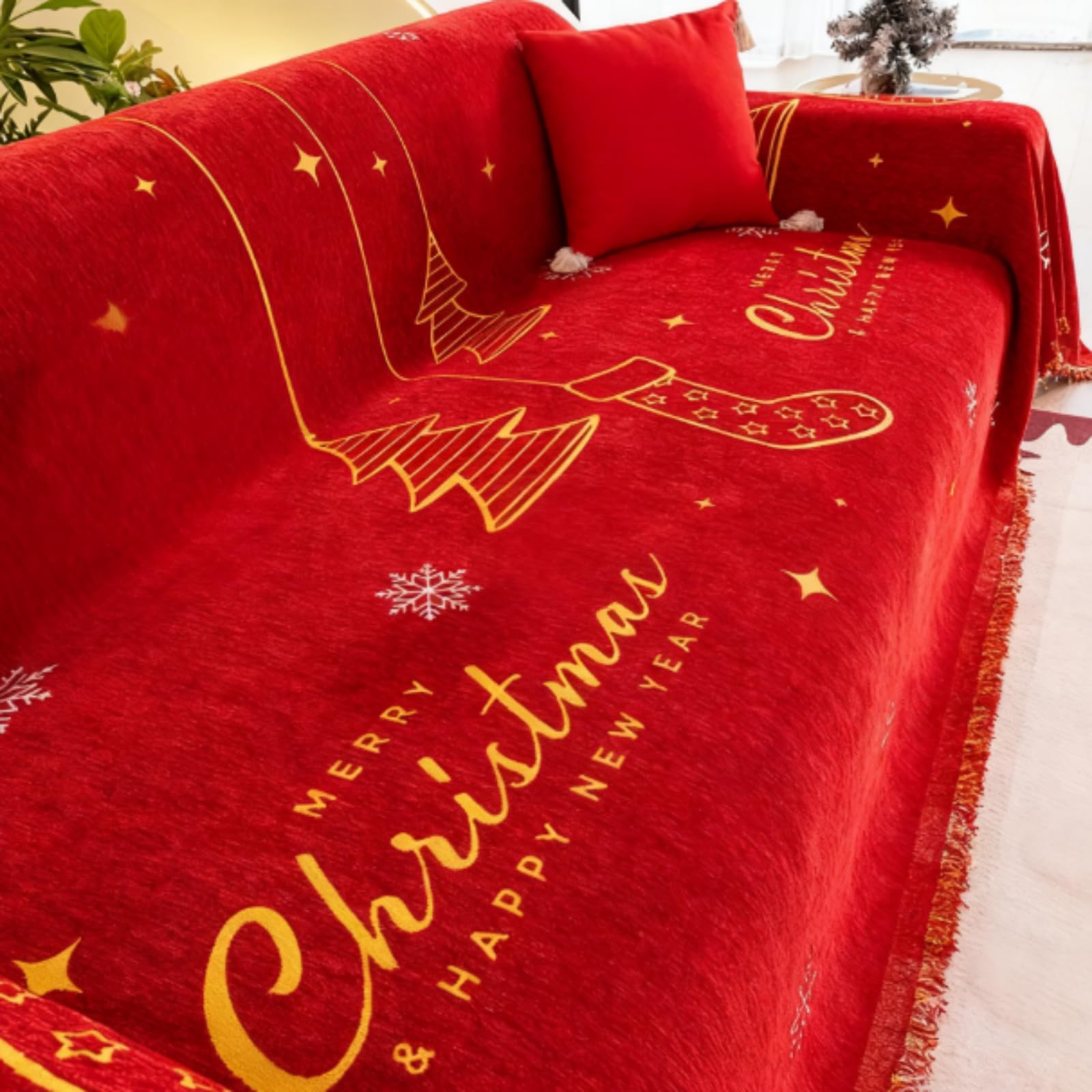 Housse de canapé de Noël en velours pour décoration de salon