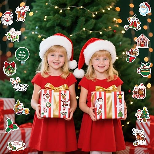 Miniatura 3 de 100 calcomanías navideñas para el aula de niños, recuerdos de fiesta de Navidad, lindas calcomanías de felices festividades para botellas de agua,
