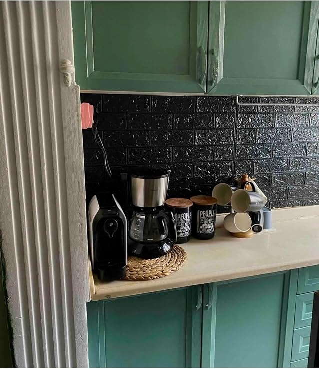 UKAB DEKOR Kendinden Yapışkanlı Duvar Kağıdı Paneli Esnek Köpük Siyah Taş Desen Kaplama 50x70 Siyah