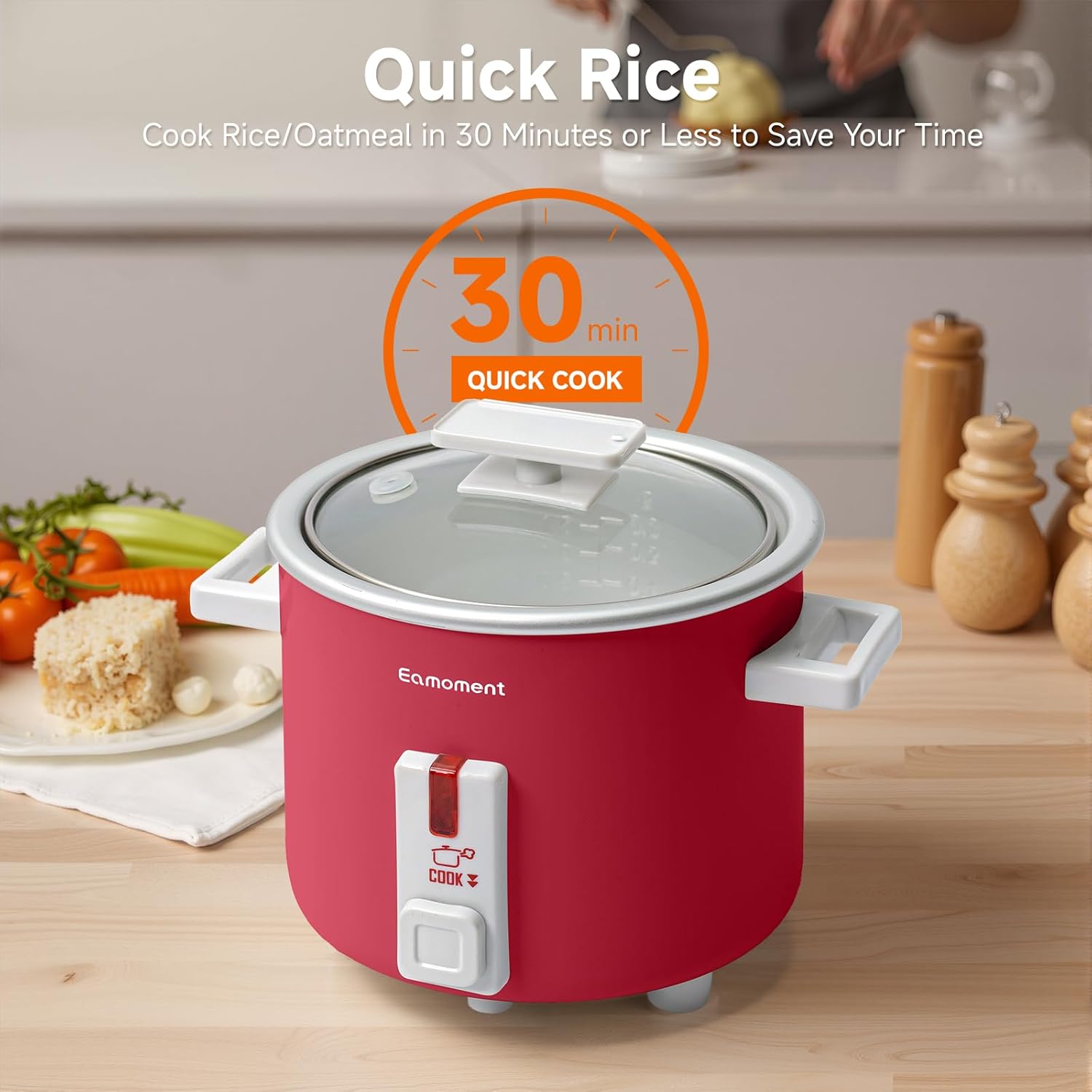 1.5L Mini Rice Cooker with Removable Non-Stick Pot, Portable Rice Maker with Keep Warm Function Suitable for 1-2 People, Red