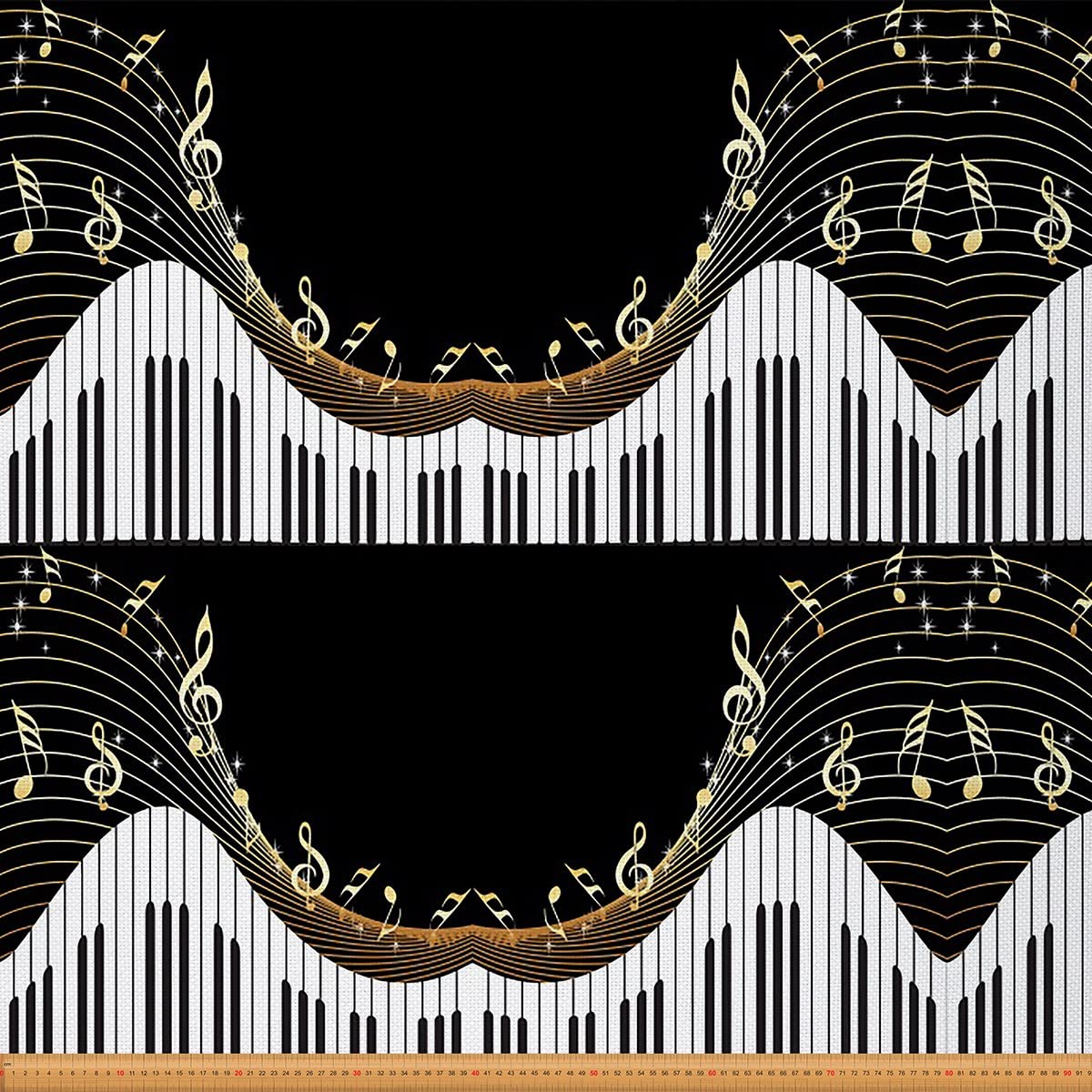 Piano Fabric by The Yard Music Themed Upholstery Fabric for Chairs Sofa Couch Musical Notes Stripes Outdoor Fabric Waterproof 1 Yard,(L92*W150cm) Black White