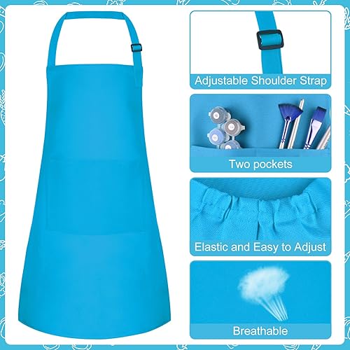 Miniatura 3 de Conjunto de Delantal y Gorro de Chef para Niños, Delantal Infantil Ajustable con 2 Bolsillos, para Niños Chef y Pintura, Cocinar, Hornear Azul