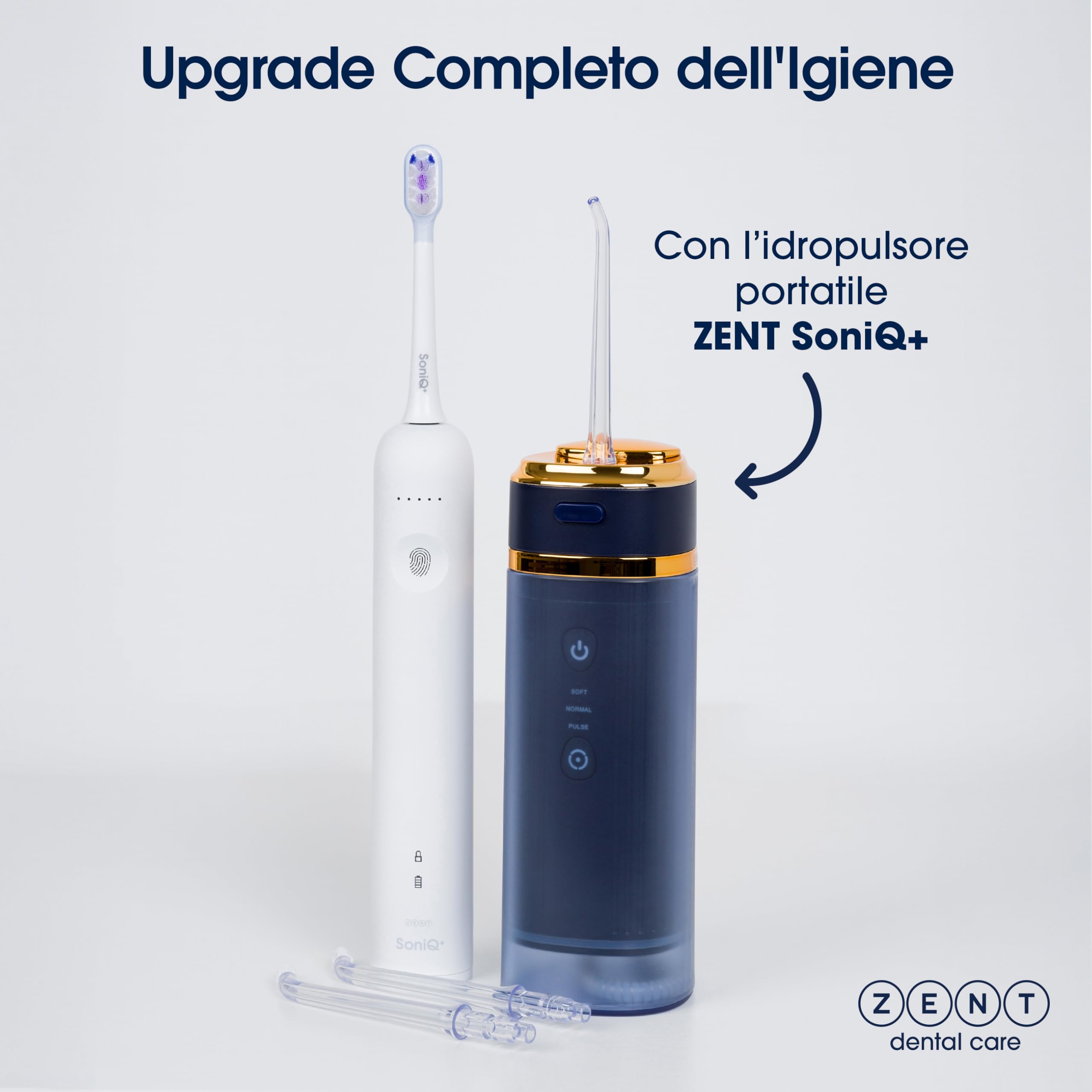 ZENT Idropulsore dentale portatile, Irrigatore orale da viaggio, Tecnologia rotante avanzata 360°, 3 testine speciali, Pressione regolabile, Rimozione della placca, Dimensioni compatte, Nero
