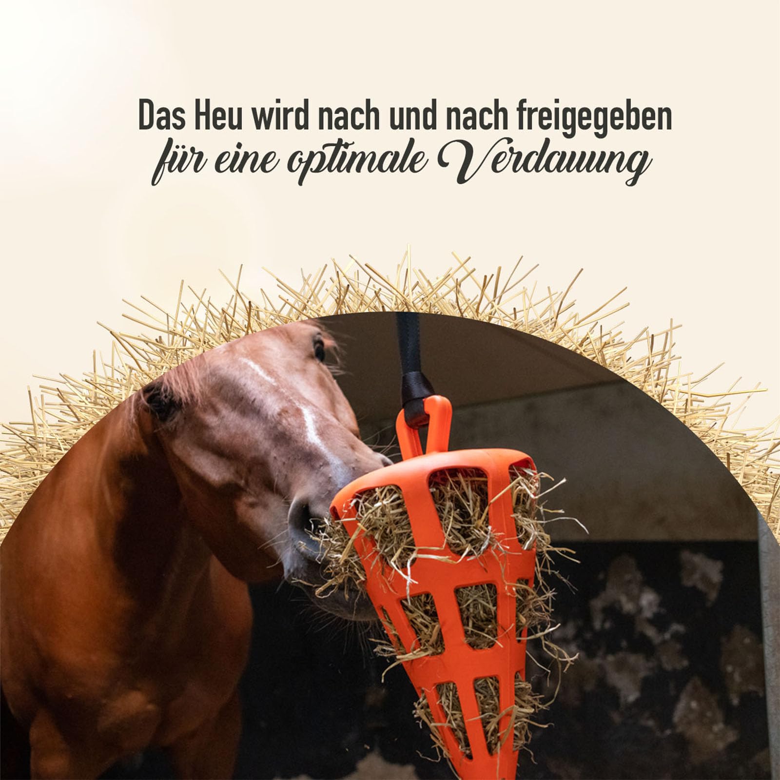 Holland Animal Care Hay Slowfeeder Fun&Flex Wurzel Ø 22 cm - Heunetz für Pferde - Heuraufe Pferd - Geeignet für Weidetiere - Gegen Stallverfall - Bis zu 1 kg Heu - Orange