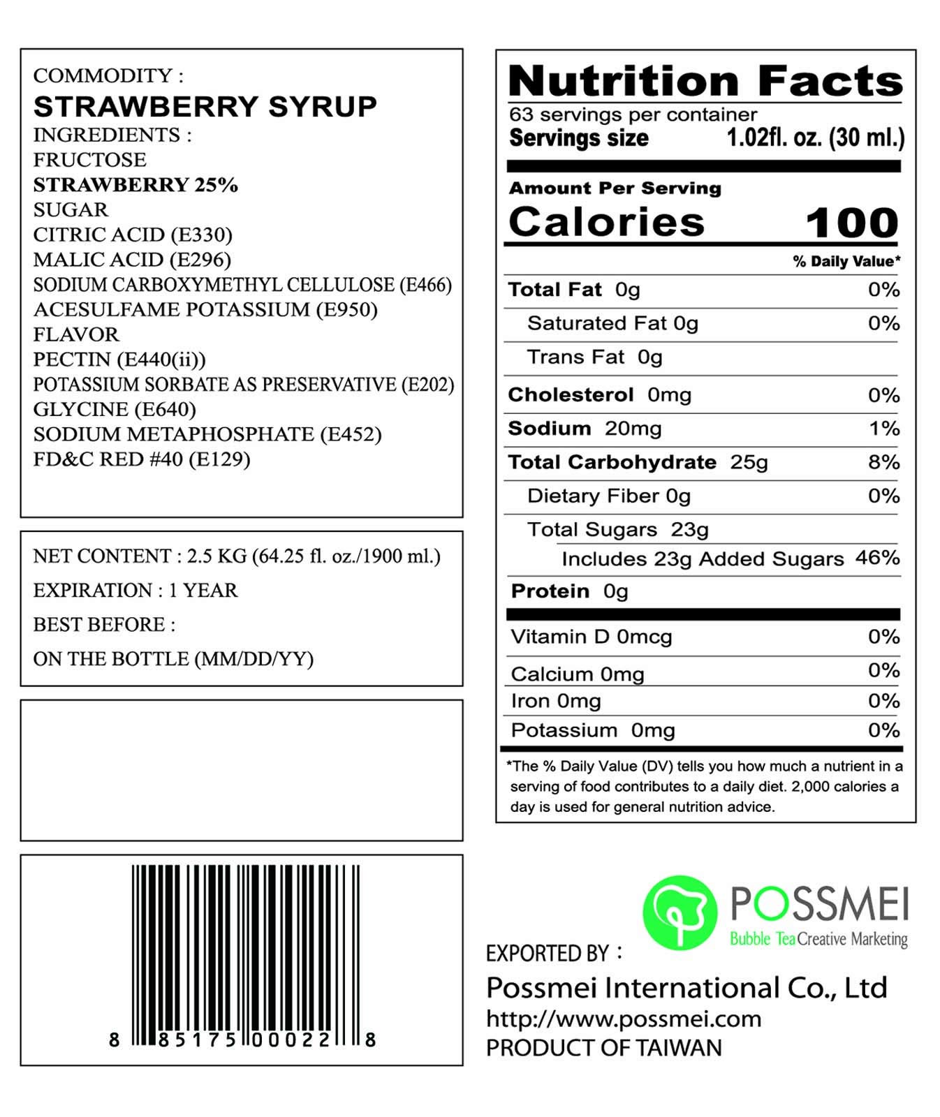 Possmei Flavored Syrup Strawberry 5.5 Pound product thumbnail 4