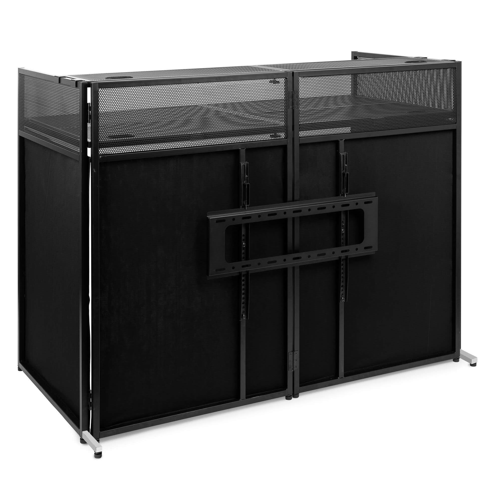 Vonyx DB6 Cabina de DJ Profesional con Soporte de TV - hasta 25 Kg, Pantalla de 65'', Licra Blanca o Negra Incluida, Bolsa de Transporte, un Sistema Completo e Ideal para DJ Profesionales, DJ Móviles