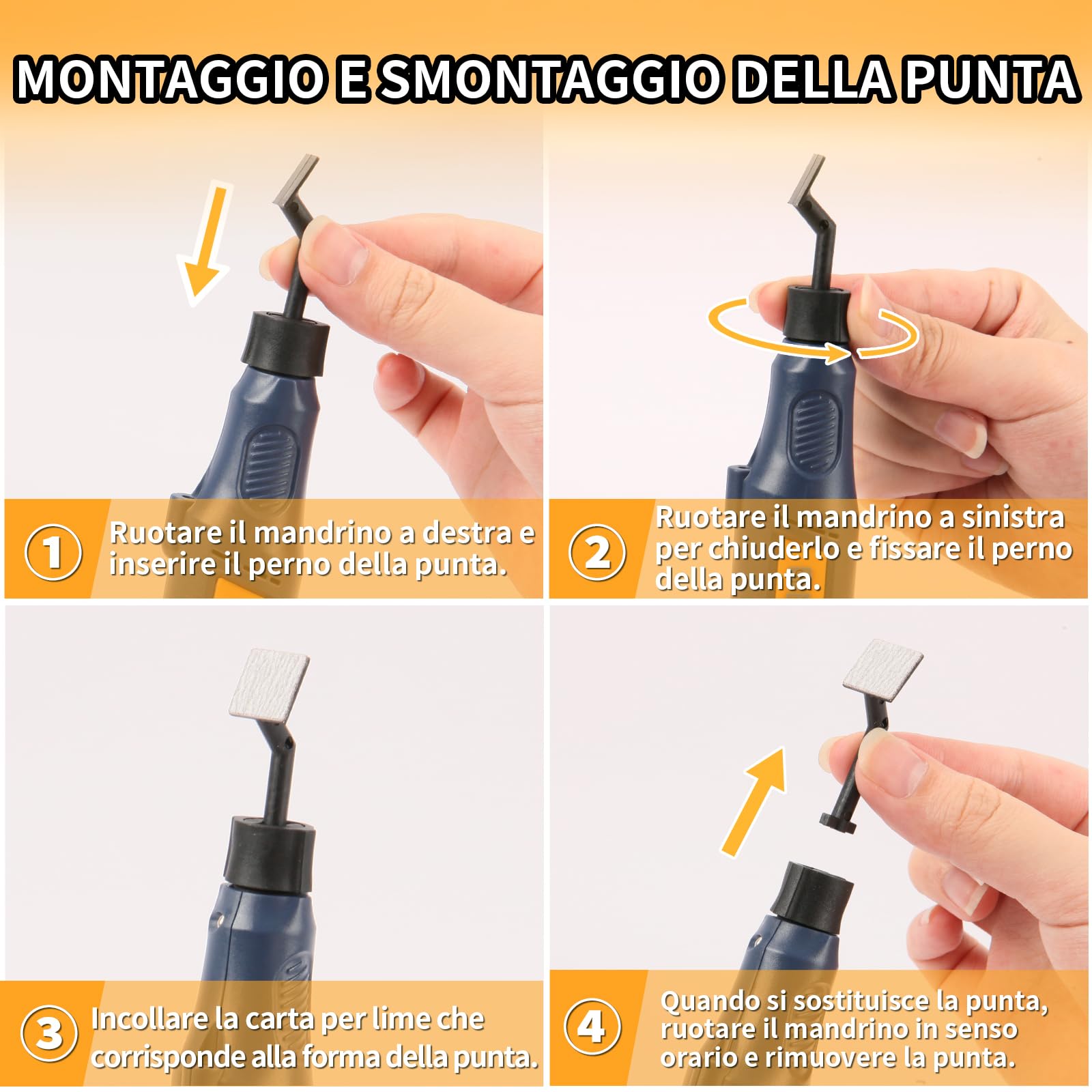 Levigatrice a penna senza fili, velocità variabile e ricarica USB con luce LED, utensile elettrico multiuso per levigatura, lucidatura, finitura, artigianato fai da te (Blu)