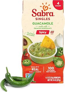 Sabra Spicy Guacamole Dip Cups for On the Go Snacks & Lunches, 2 Oz Singles (Pack of 4) - Made with Real Hass Avocado - Non-GMO, Dairy-Free, Vegan, Vegetarian, Kosher & Gluten-Free