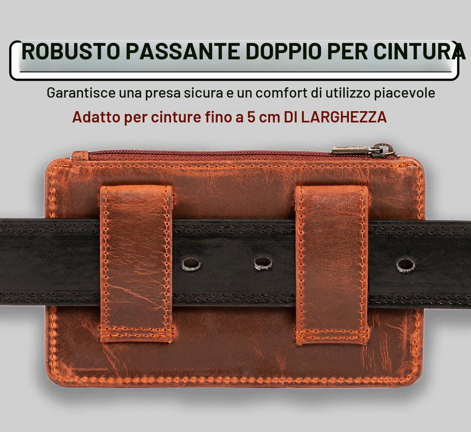 Matador Marsupio in Vera Pelle con Scomparto Separato con Cerniera per Carte e Monete per dispositivi Fino a 6,1 Pollici