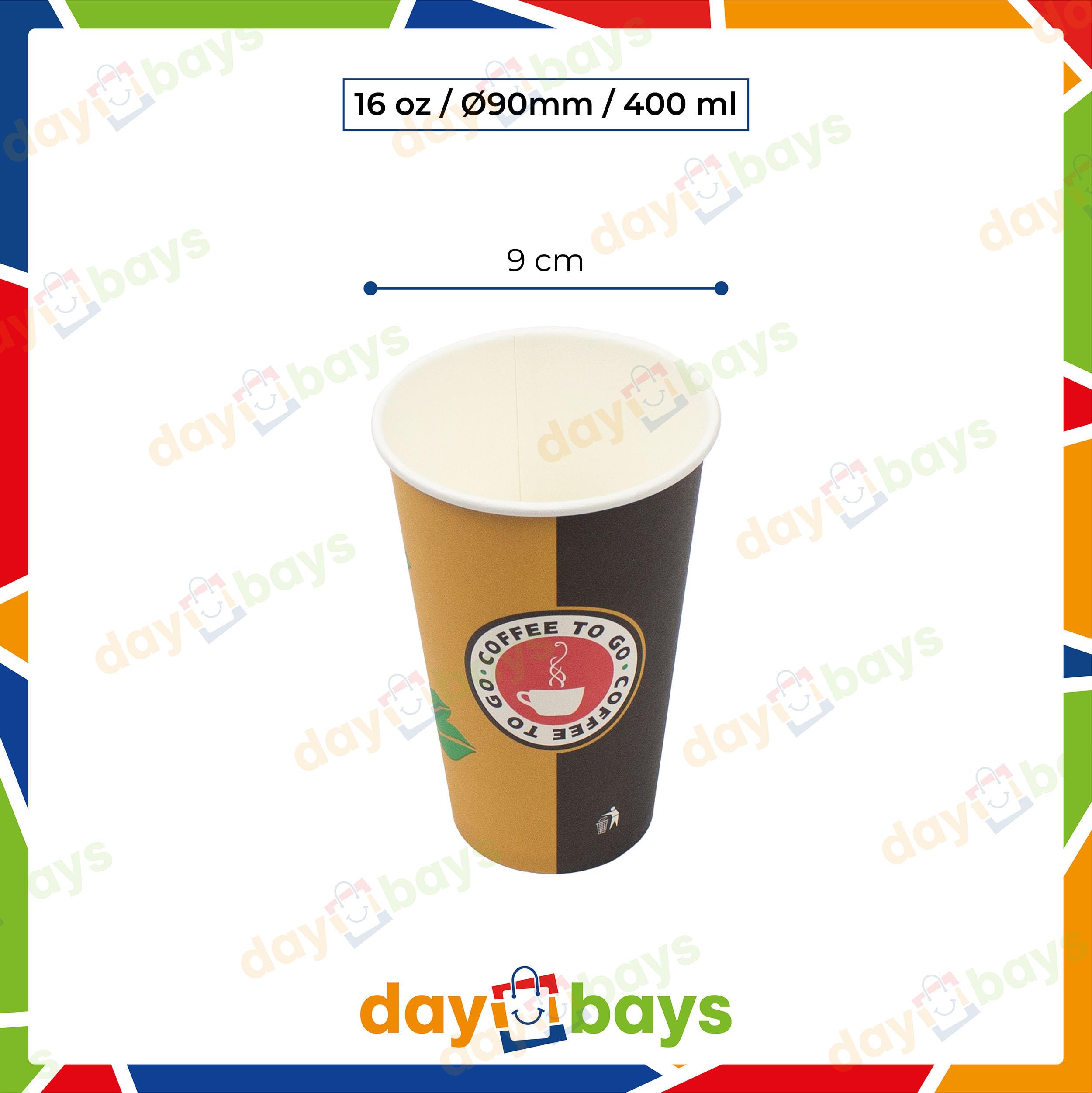 Pappbecher 16oz 400ml Ø9cm 500Stk. Einweg Kaffeebecher Coffee to Go Becher Pappe Papierbecher für Kaffee/Tee/Kalt-und Heißgetränke Kaffebecher Paper Cups (500, 16 oz)