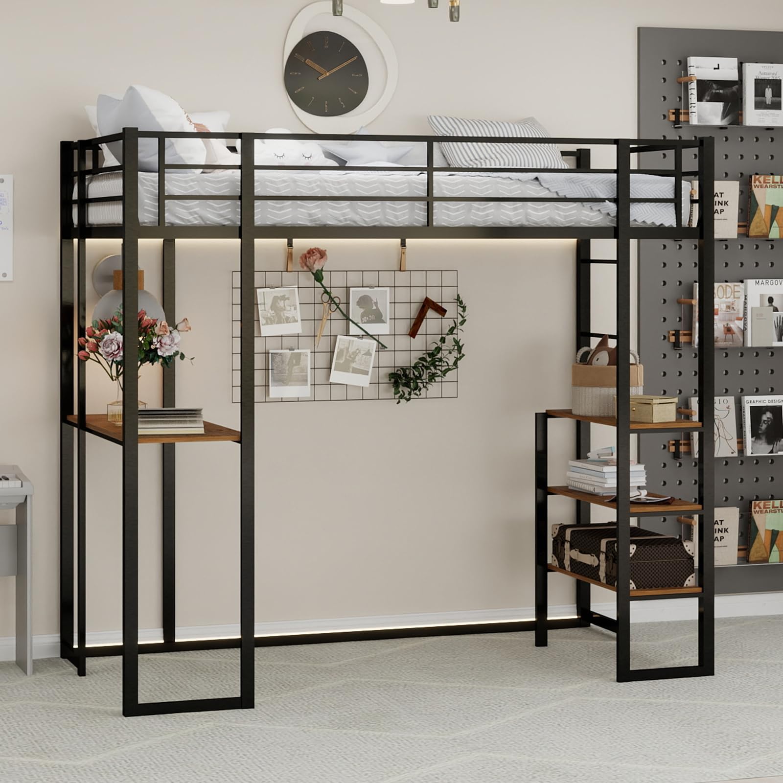 Cadre de lit stable style industriel design mezzanine noir