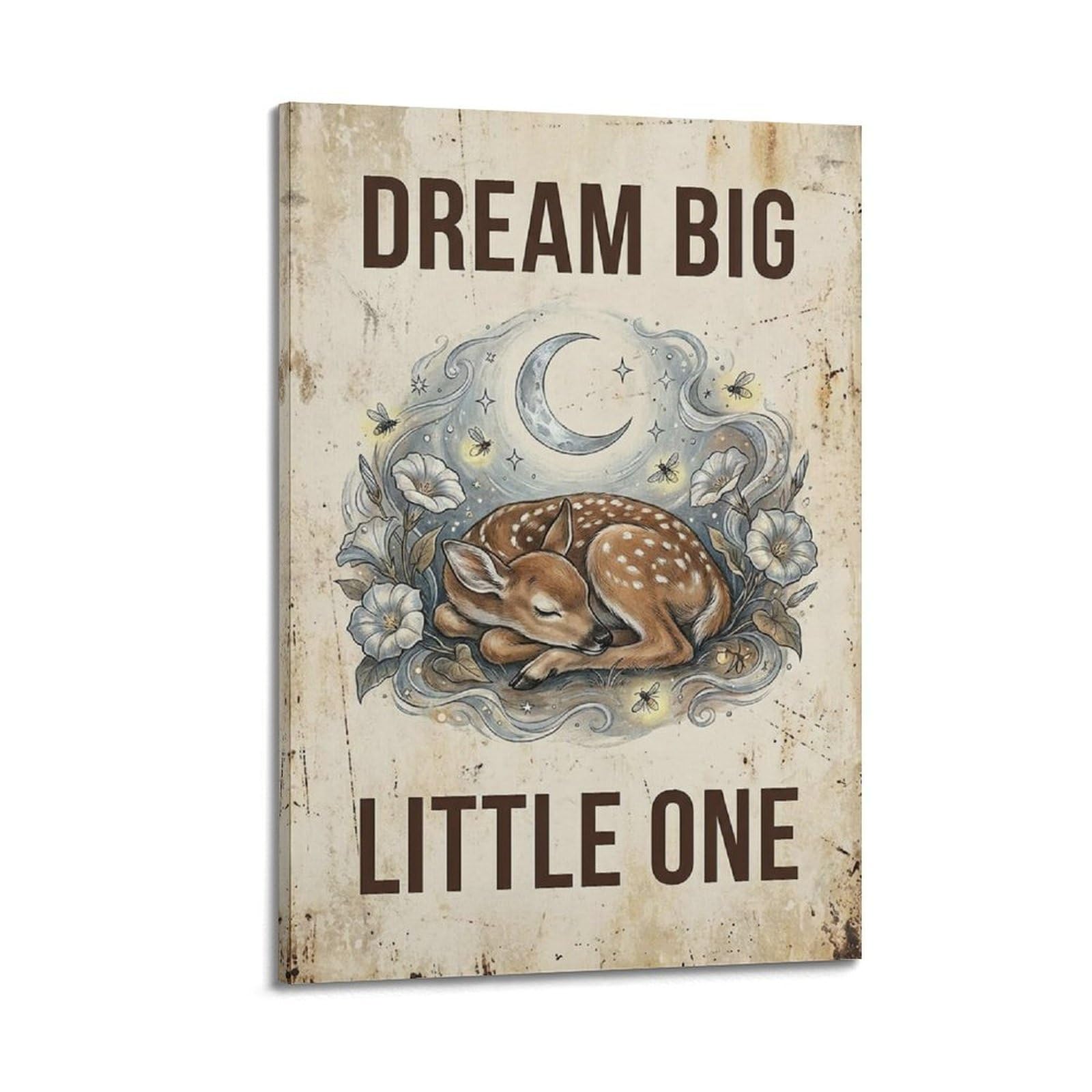 OKAHYS Fawn Forest Country Vintage Poster Little One Rustic Modern Decorative Canvas Prints - Ideal Wall Art for Family, Man Cave, Game Room, Boys & Girls Bedroom 20x30inch