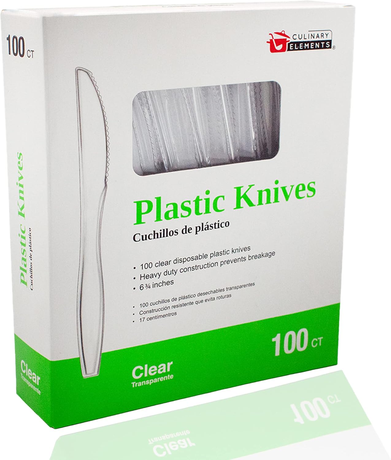 Jacent Disposable Clear Plastic Knives, Plastic Cutlery: Utensils for Parties, Picnics, Office Home & School - 100 Count