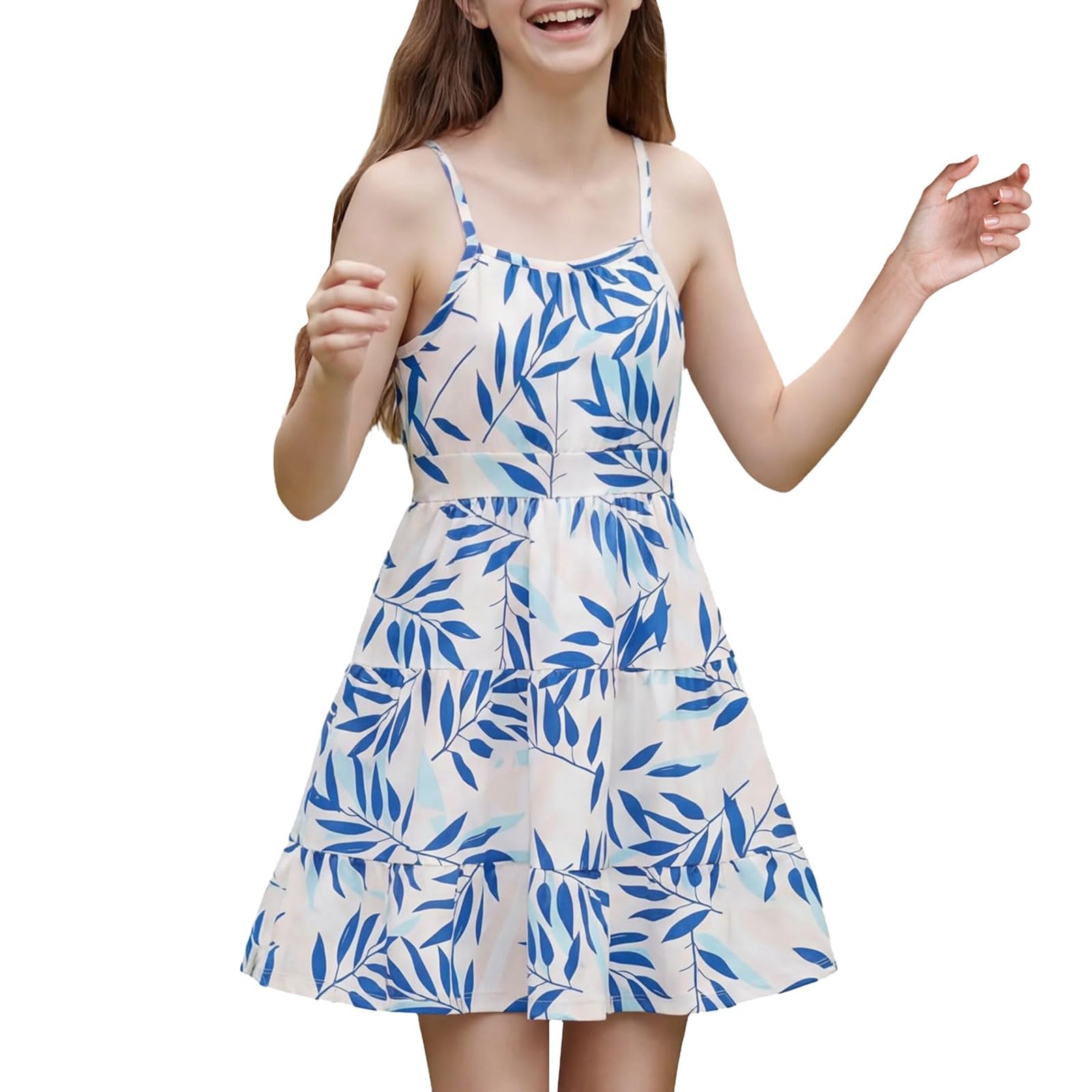Vestito estivo da ragazza floreale Boho Spaghetti Strap Abiti Casual Spiaggia Hawaiian Flowy Mini Sundress Bambini Senza Maniche A Line Dress