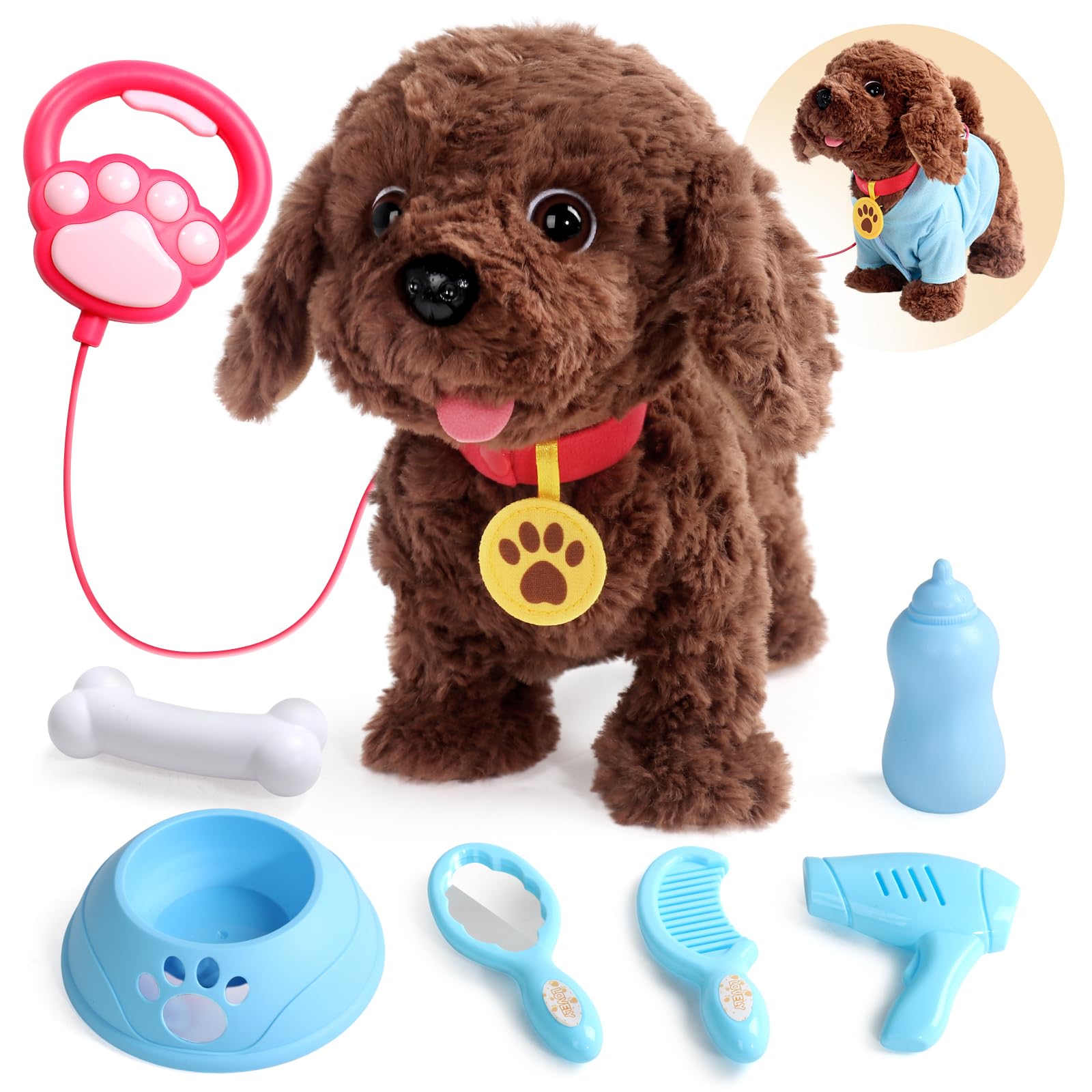 TONZE Cagnolino Che Abbaia e Cammina Peluche Cane Giocattolo che Cammina e Abbaia Giocattoli Bambina 2 Anni Realistico Animali Giocattolo per Bambini Giochi Interattivi per Bambini 2 3 4 Anni