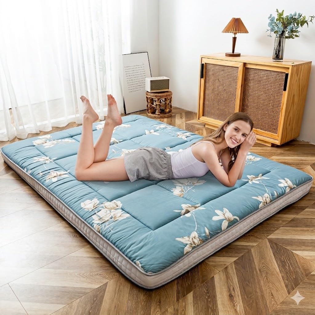MAXYOYO Matelas futon - Matelas de Sol Japonais rembourré - Lit Pliant matelassé en Coton - Matelas Respirant - Tatami - Chaise Longue pour invités (Magnolia, 90 x 190 cm)