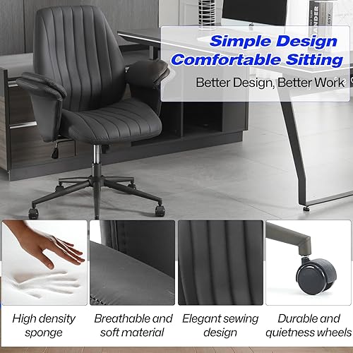 Miniatura 7 de Silla ergonómica de oficina en casa, silla de escritorio ejecutiva de soporte lumbar, silla de computadora de altura ajustable con función de
