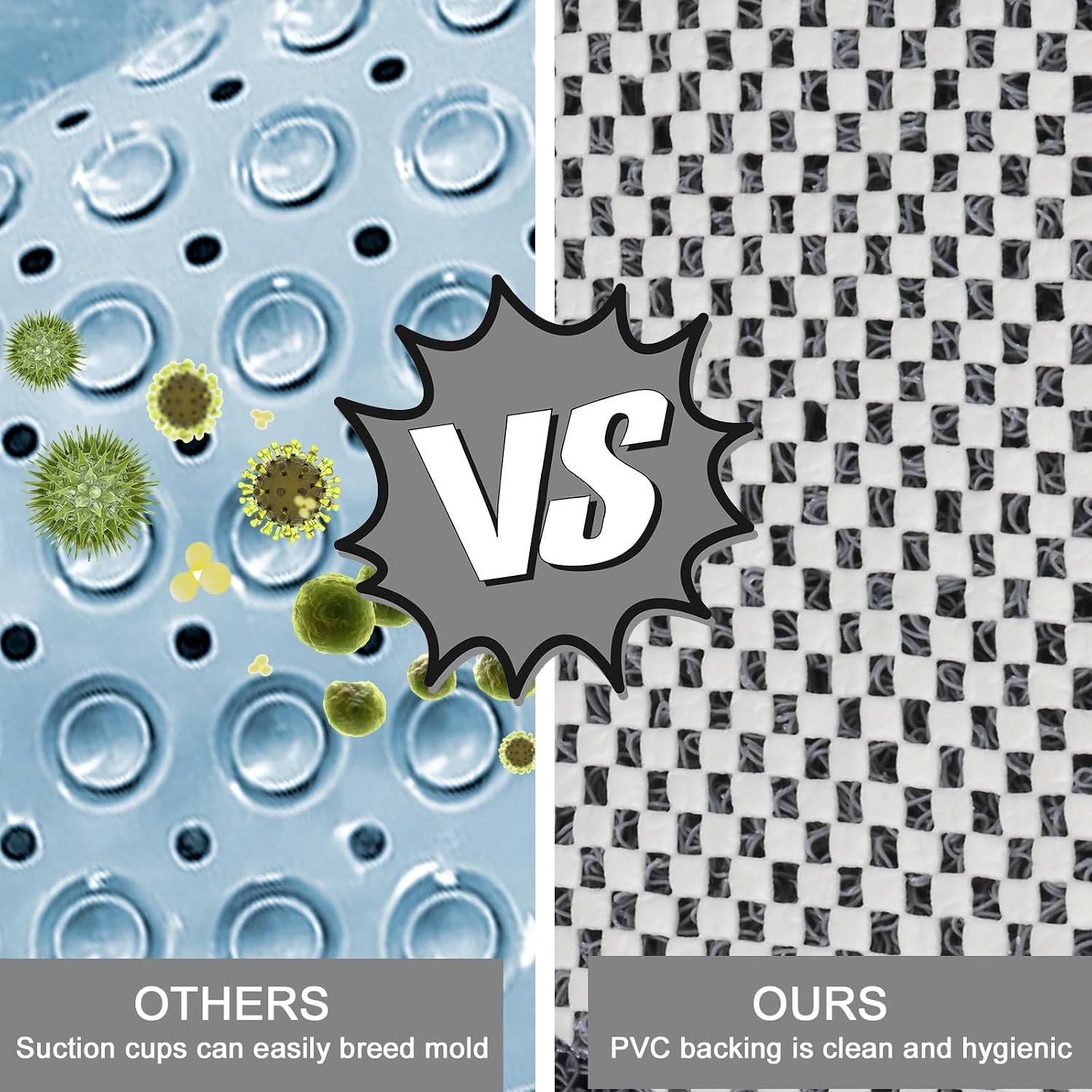 Shower Mat Non Slip, Round Shower Mat for Inside Shower, Non Slip Bathtub Mat, Fast Drying Bath Tub Mats, Loofah Mat for Shower Bathroom, Quick Drying, Resistant (Grey, 24 x 24 Inch)