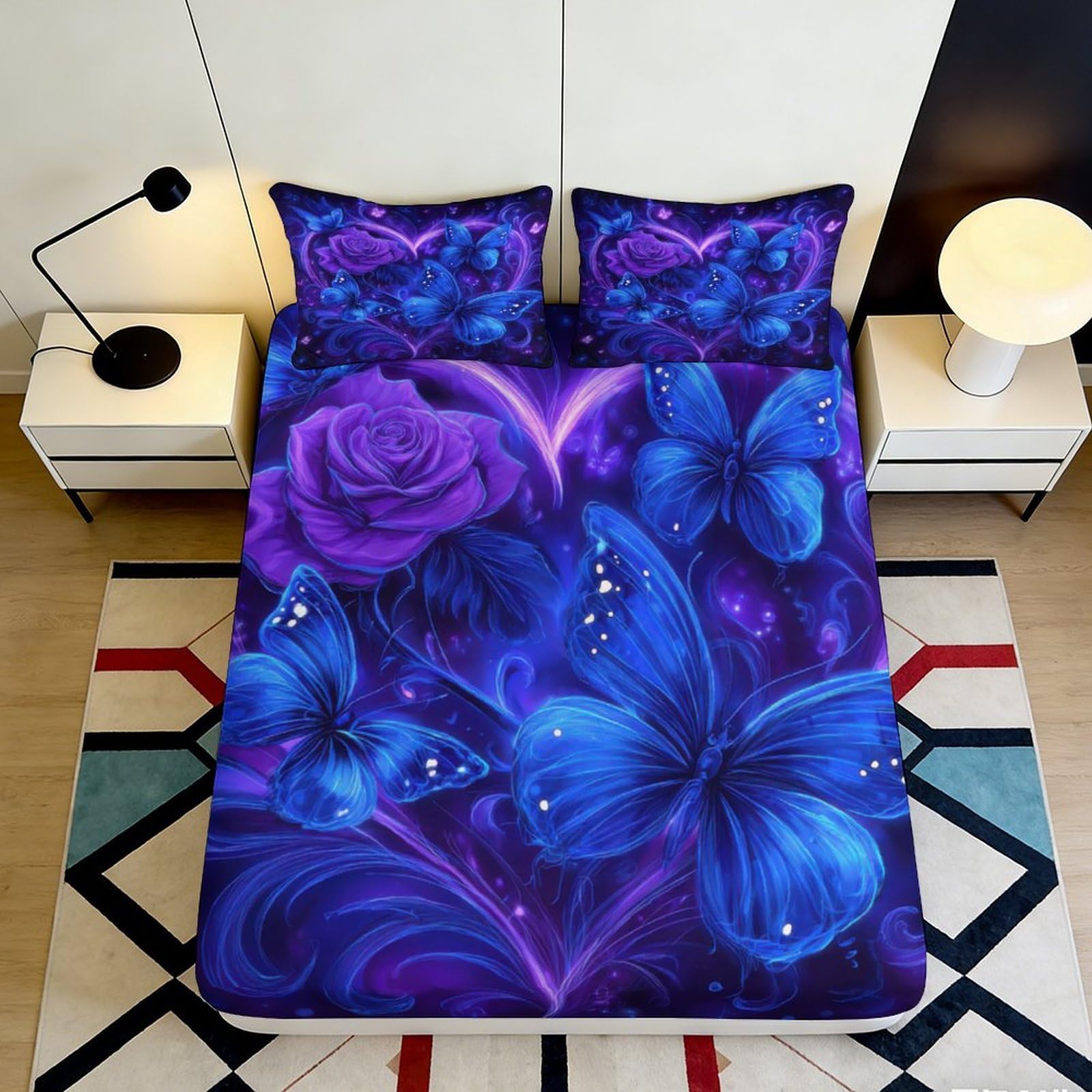 Jqzkxnhpbr Style-9 3D Printed Blue Rose Fitted Sheet Microfiber Soft Butterfly Mattress Cover For Bedroom Dorm Decorative Protection 90X200x25cm