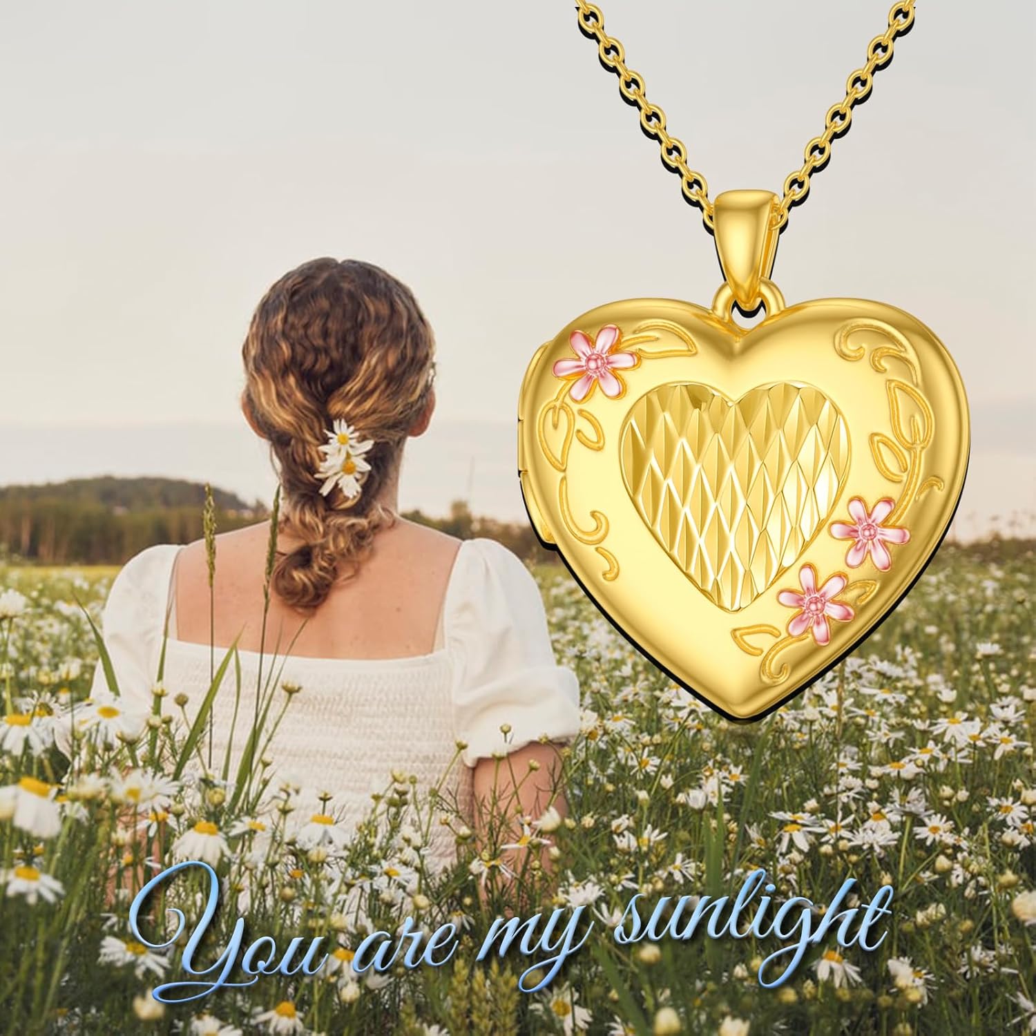 SOULMEET Sunflower/Rose/Daisy Heart Locket Necklace That Holds Pictures Keep Someone Near to You Sterling Silver/Gold Personalized Photo Locket Gift - Image 5