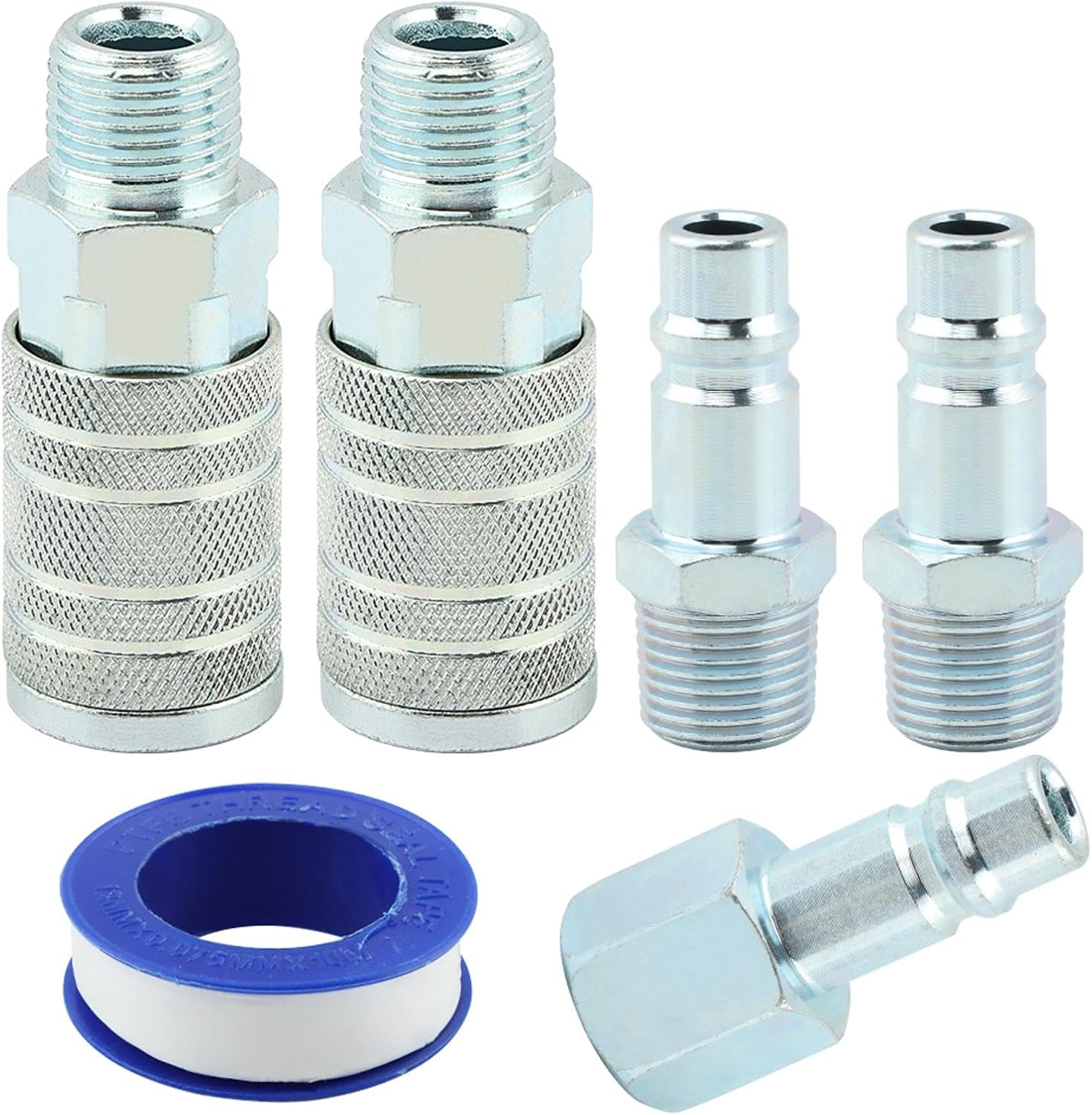 1/2” Air Hose Fittings Set - 2PCS I/M Industrial Type Coupler, 3PCS Plugs, 300PSI Air Compressor Accessories Quick Connect Fittings (External Thread)
