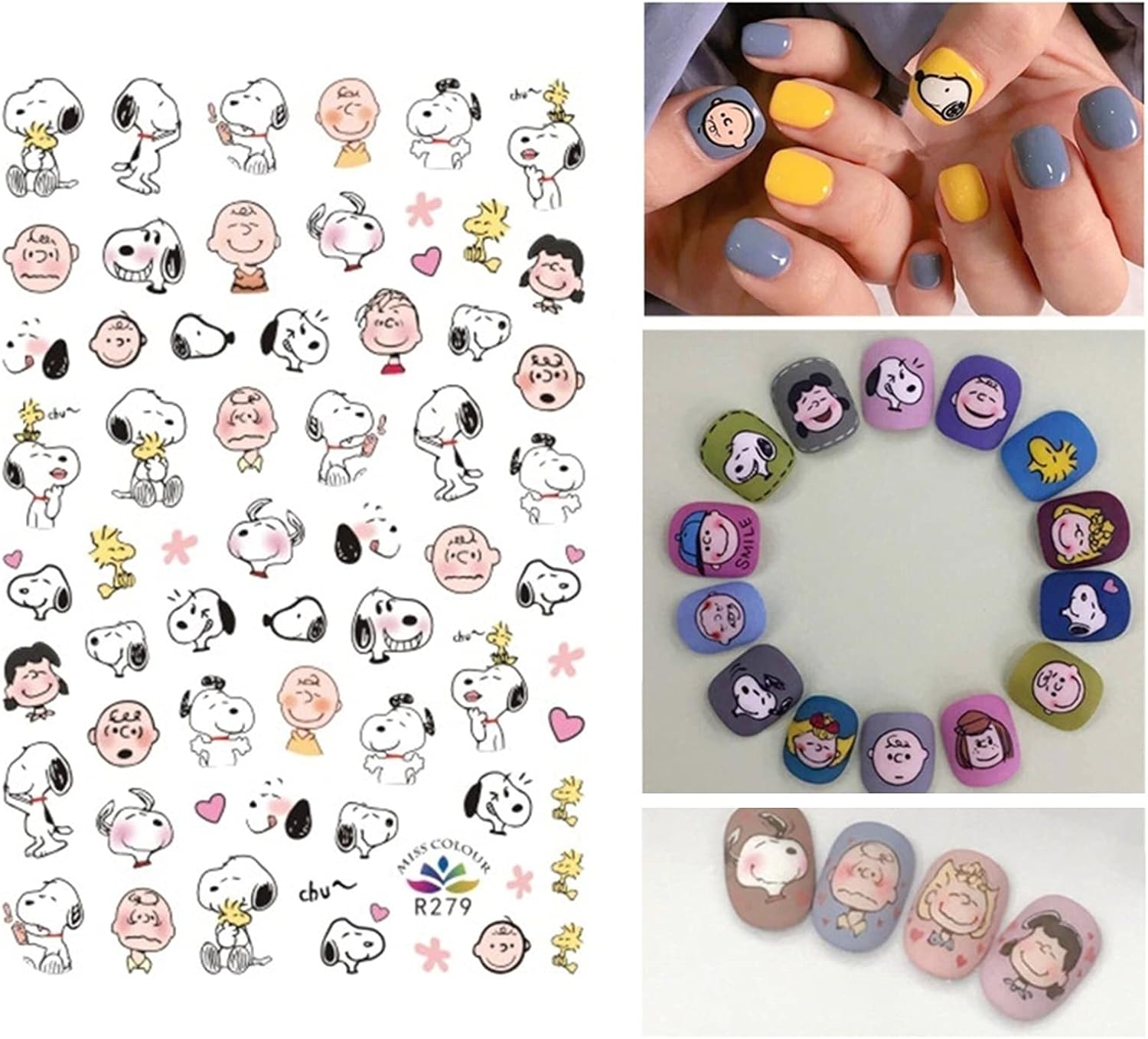 WZRY Nail Sticker, Manicure Smile Face Back Glue Decals 6 Sheet Nail Art Stickers (Color : 6 Sheet) : Beauty & Personal Care